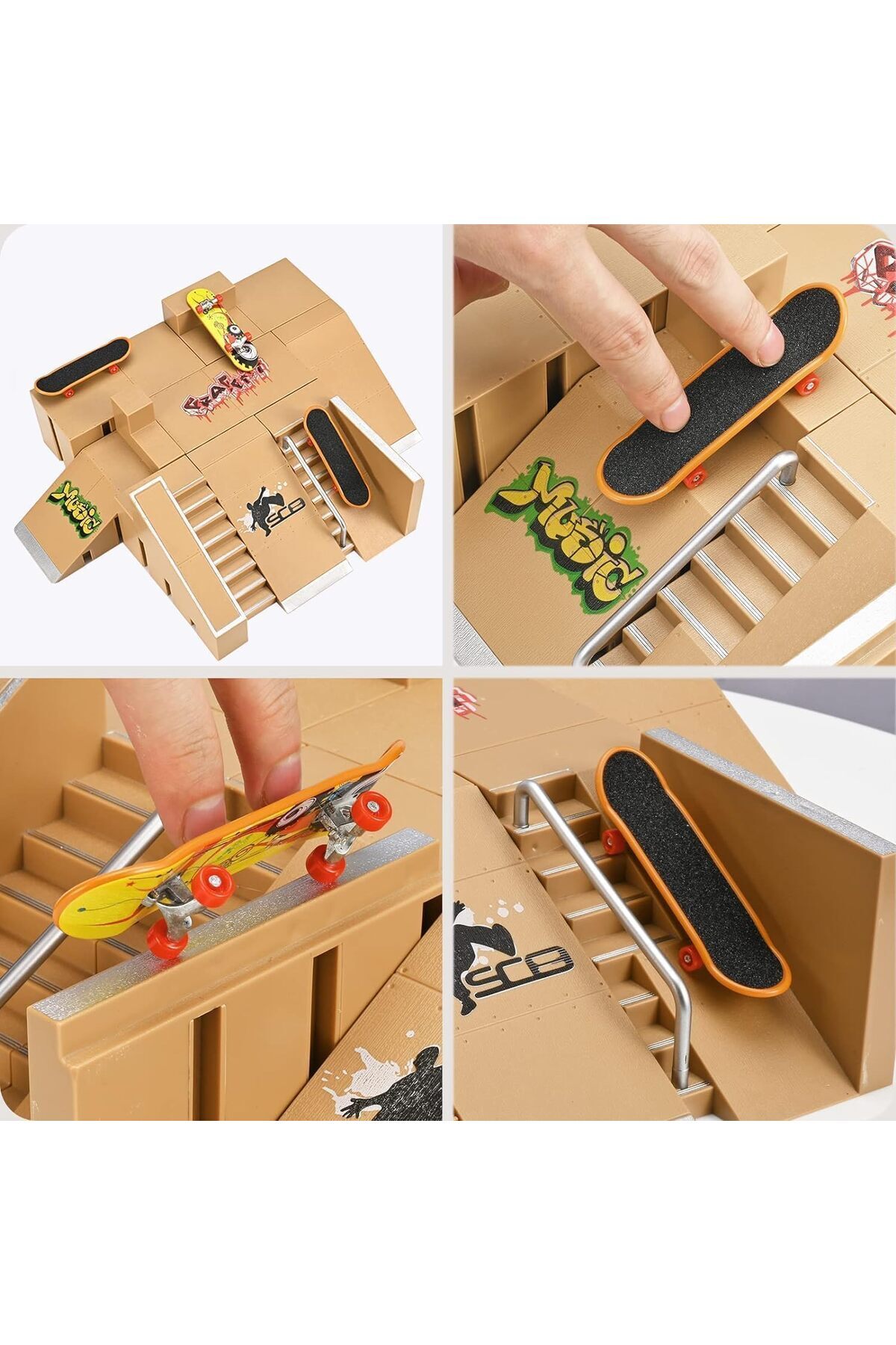 Yelajoy-Finger Skate Park Kit,with 8Pcs Skateboard Ramps & 3Pcs Mini Skateboards,Kids Toy Gift 3