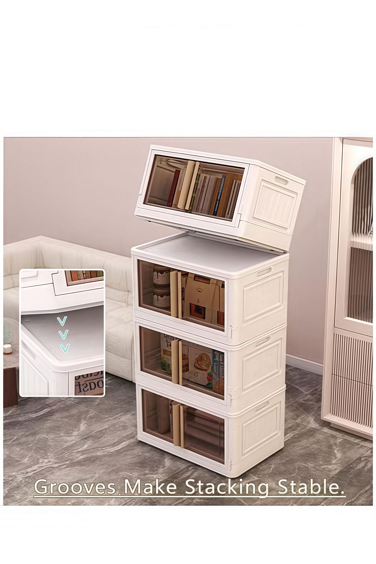 COOYA-5 stackable storage boxes,large capacity,foldable and movable,with wheels,easy to install,white 2