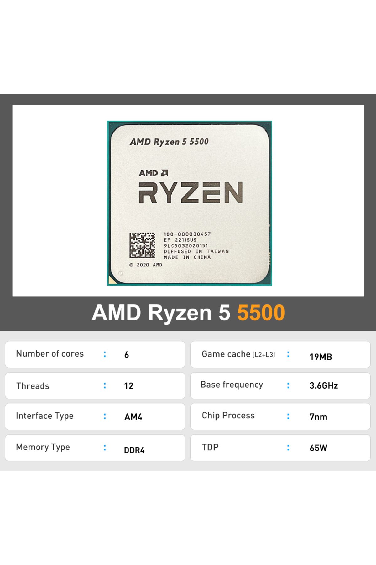 Choice-AMD Ryzen 5 5500 R5 5500 3.6GHz 6 Core 12 Thread CPU Processor 7NM L3=16M AMD AM4 Gaming processa... 5