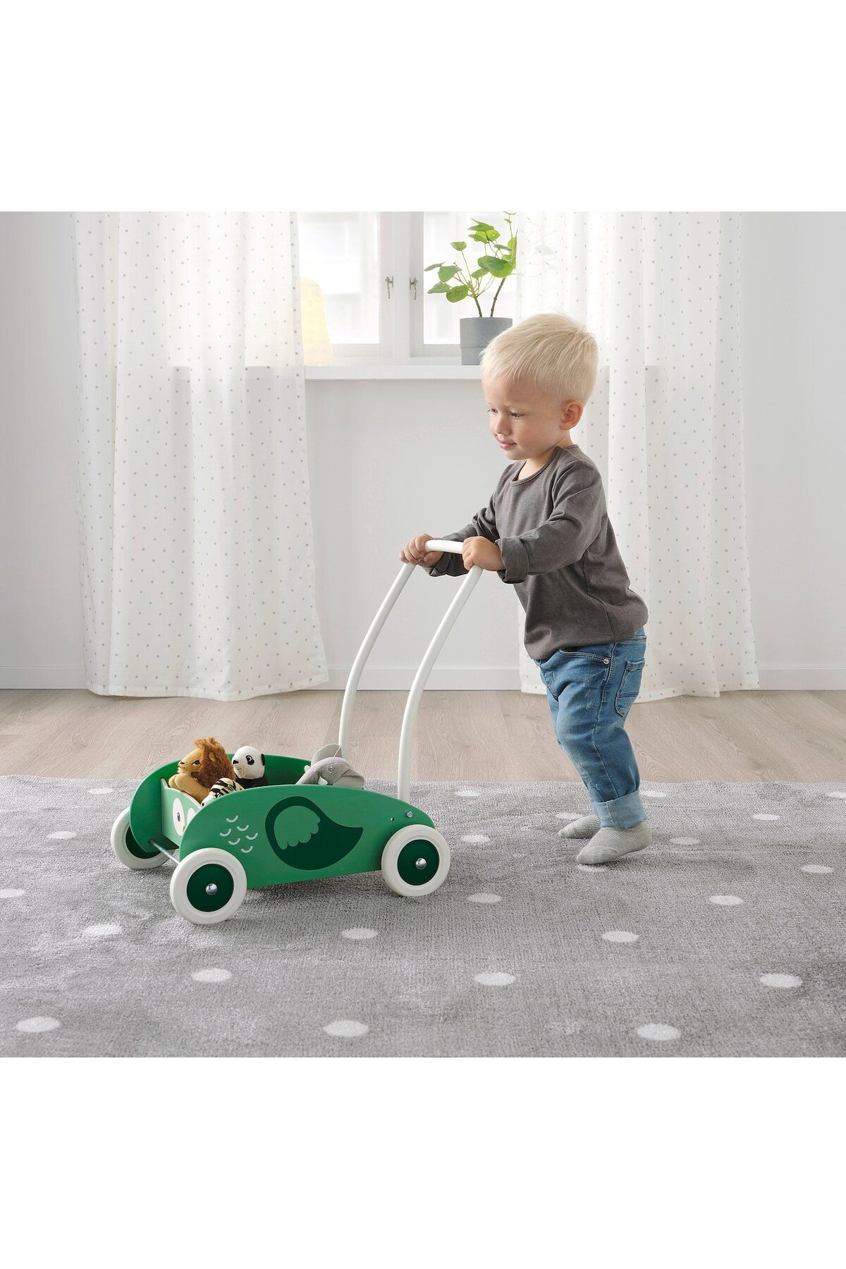 IKEA-Uppstå Toddler Walker Green – Adjustable Handle & Wheels, Motor Skill Development Toy 3