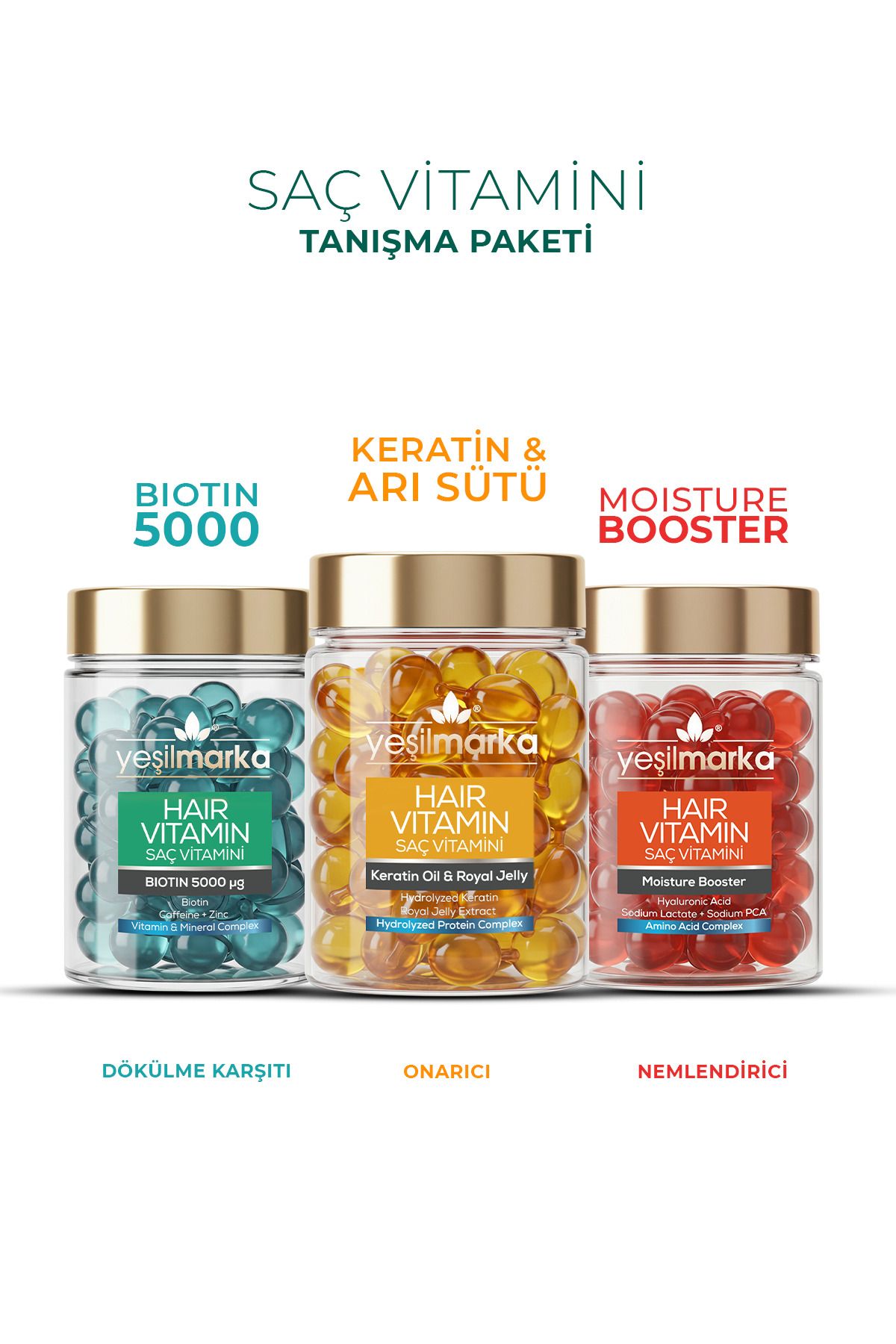 Canlandırıcı, Onarıcı ve Dökülme Karşıtı Saç Vitamini Bakım Seti (90 Kapsül)