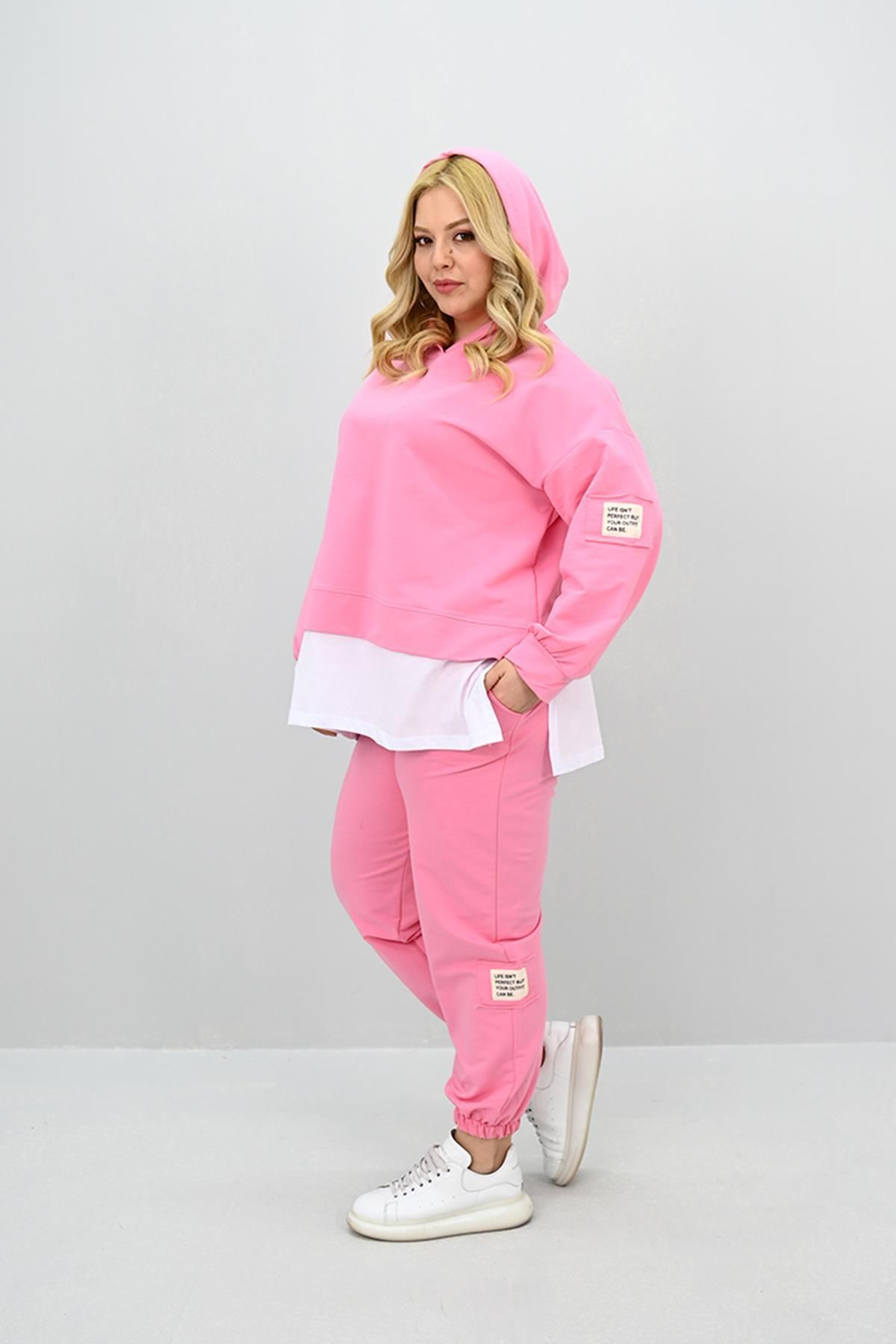 Koza Butik Set De Trening Pentru Femei De Mărime Mare, Cu Mânecă Lungă, Cu Glugă, Cu Picior Elastic, 8180-25 Femeie - 4XL