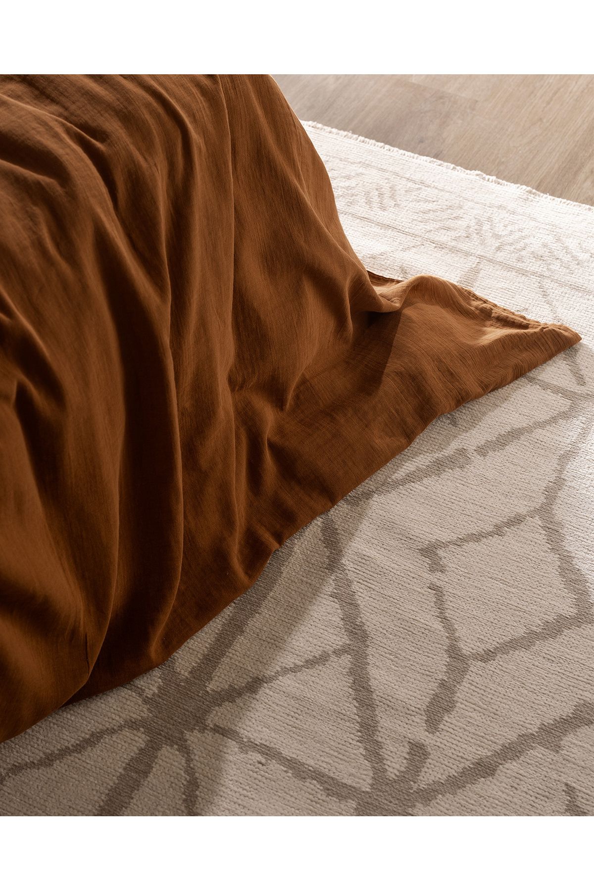Madame Coco-Marla Muslin Single 100% Cotton Elastic Duvet Cover Set - Cinnamon 5