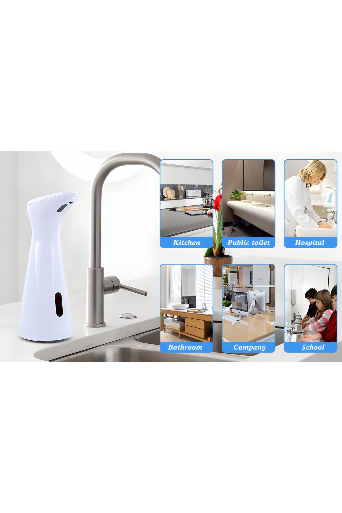 BLEKSY-Dozator automat de sapun lichid, senzor inteligent fara atingere, dozare 1 ml, alb perlat 5
