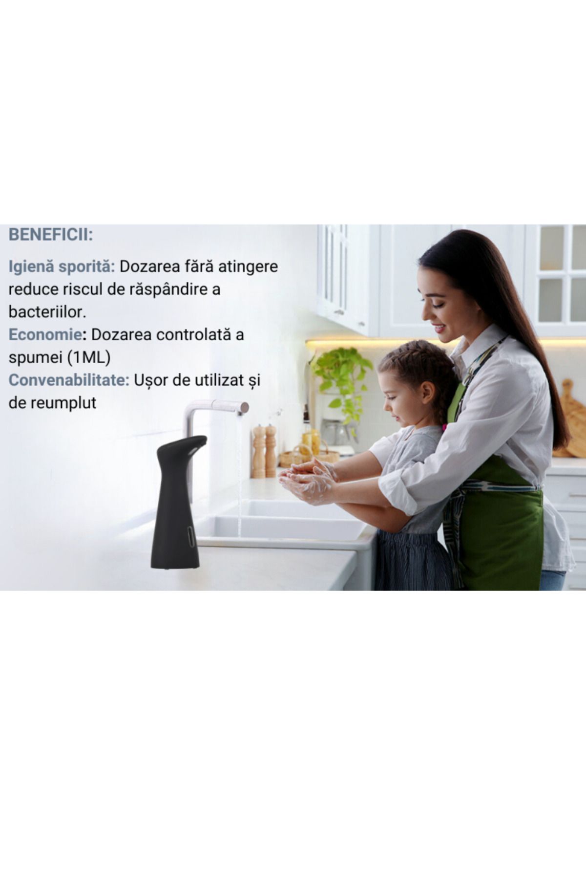BLEKSY-Dozator automat de săpun lichid, senzor inteligent fără atingere, dozaj de 1 ml, negru 8