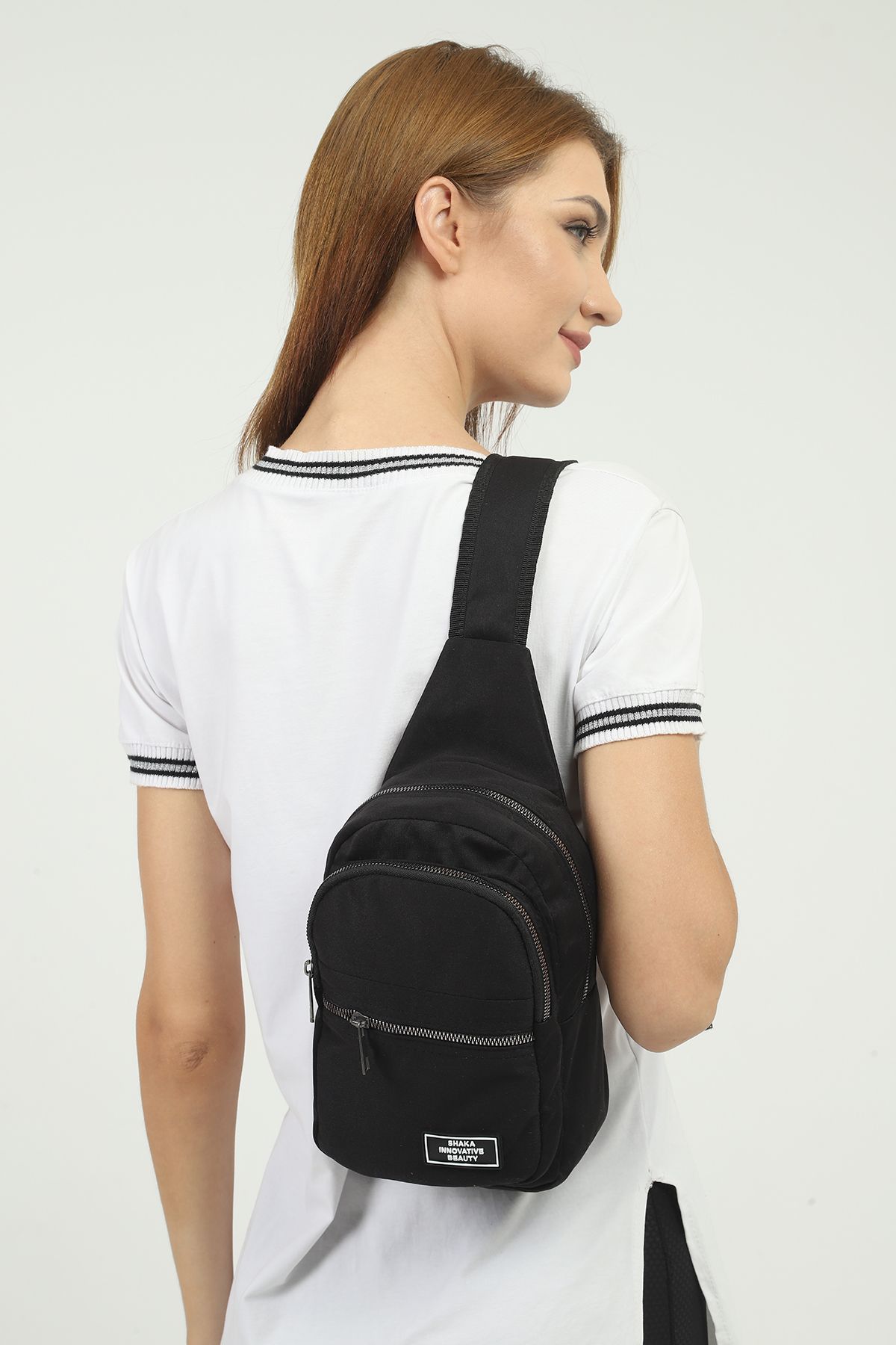 SHAKA-Black U3 3 Compartment Adjustable Cross Strap Canvas Unisex Waist and Shoulder Bag B:30 E:15 3