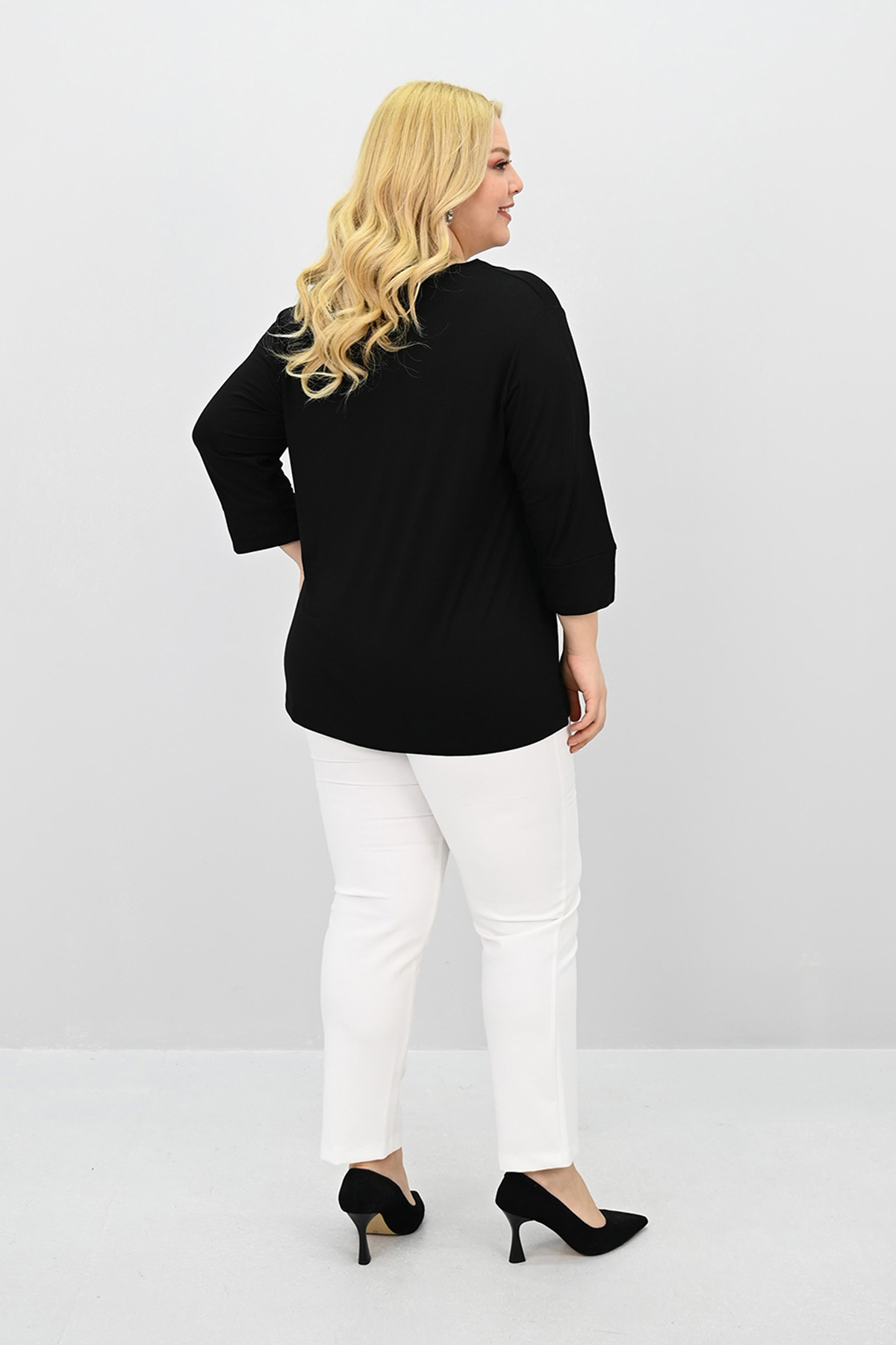 Koza Butik  Kadın Büyük Beden Bantlı V yaka Bluz 1919-25 - Görsel 8