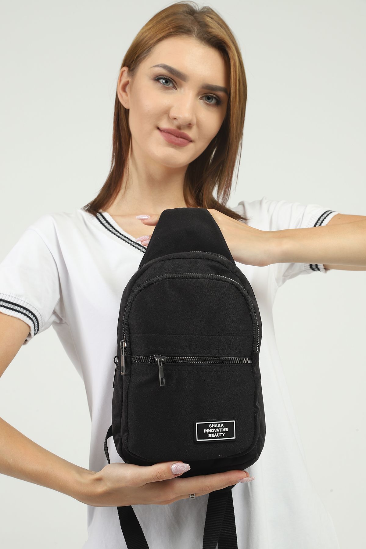 SHAKA-Black U3 3 Compartment Adjustable Cross Strap Canvas Unisex Waist and Shoulder Bag B:30 E:15 5