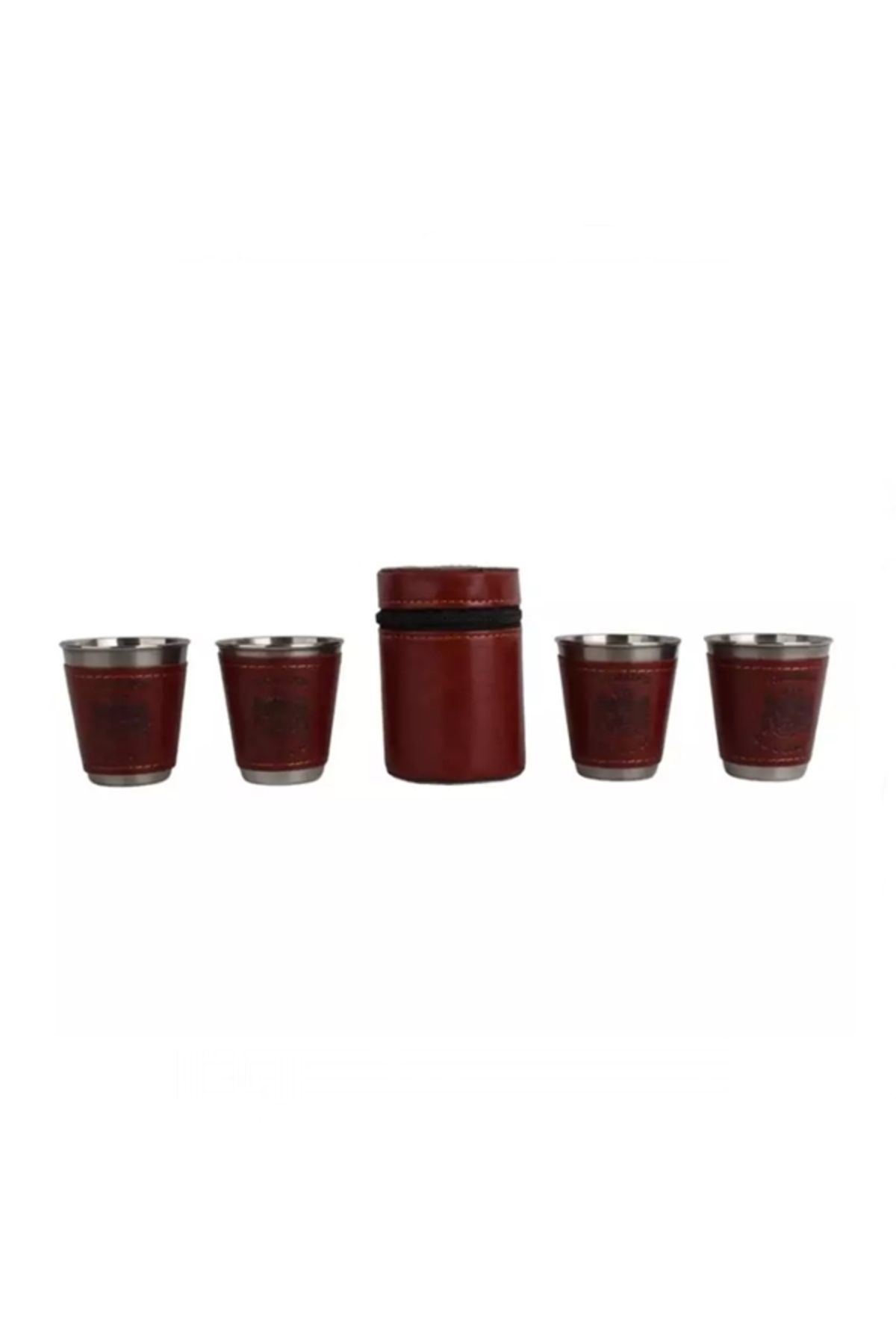 Depox Set De 4 Pahare Din Oțel Inoxidabil Cu Capace Din Piele, 50 Ml - Adult