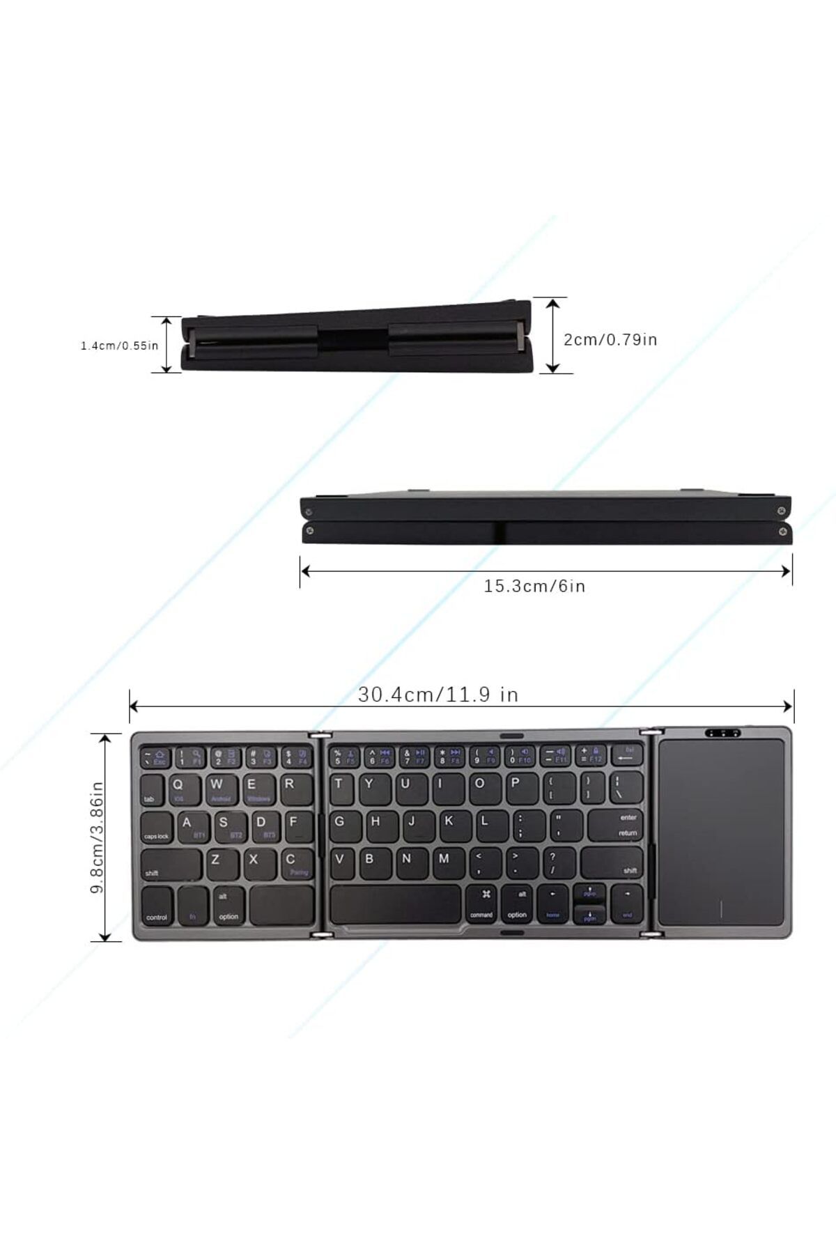 AWH-Foldable Bluetooth Keyboard with Touchpad, Rechargeable, Slim for Android, iOS, Windows 4