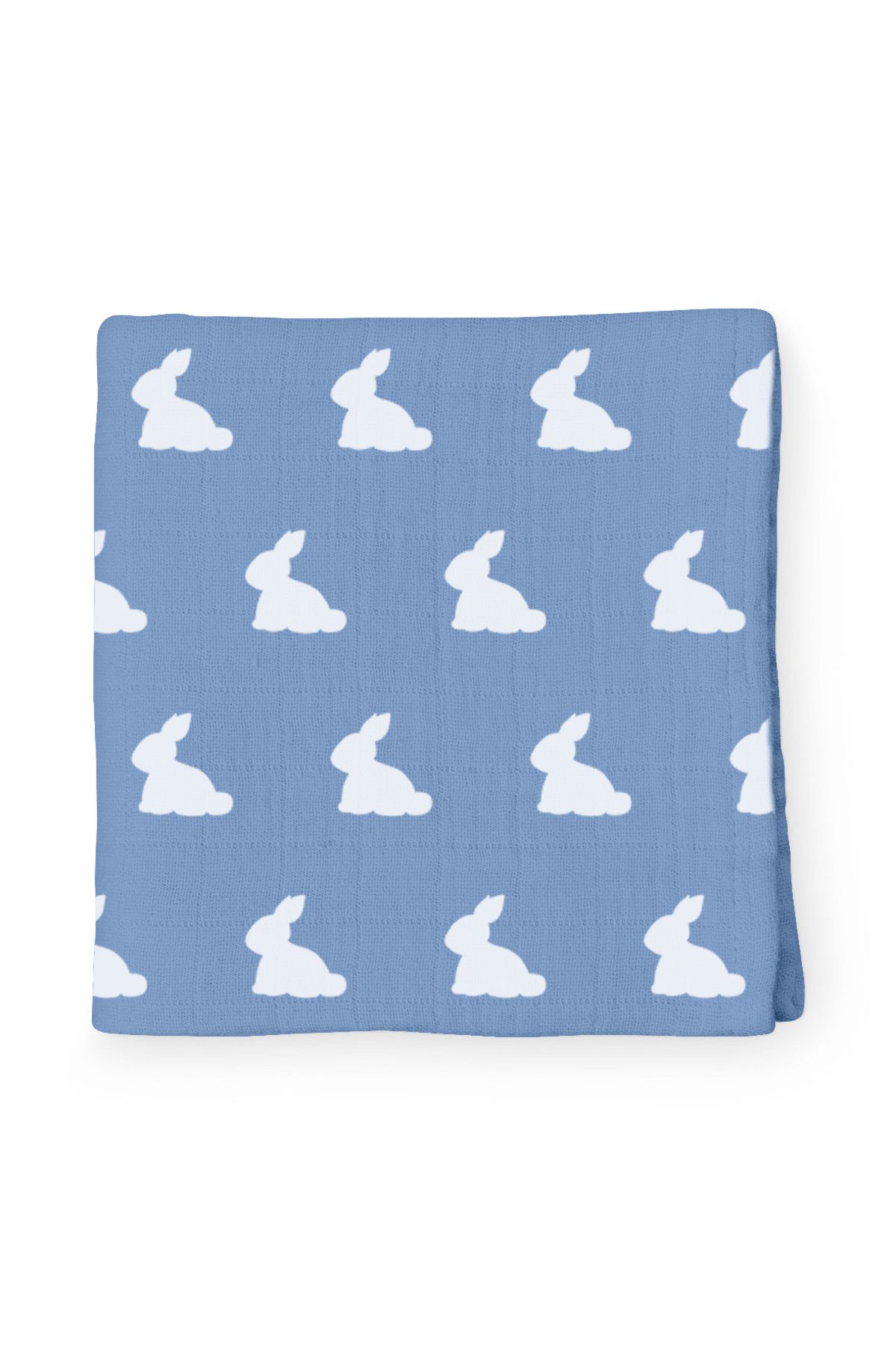 DEUX LAPINS-100% Cotton Muslin Baby Blanket - Mono Lapin Royal Blue 120X120 cm 3