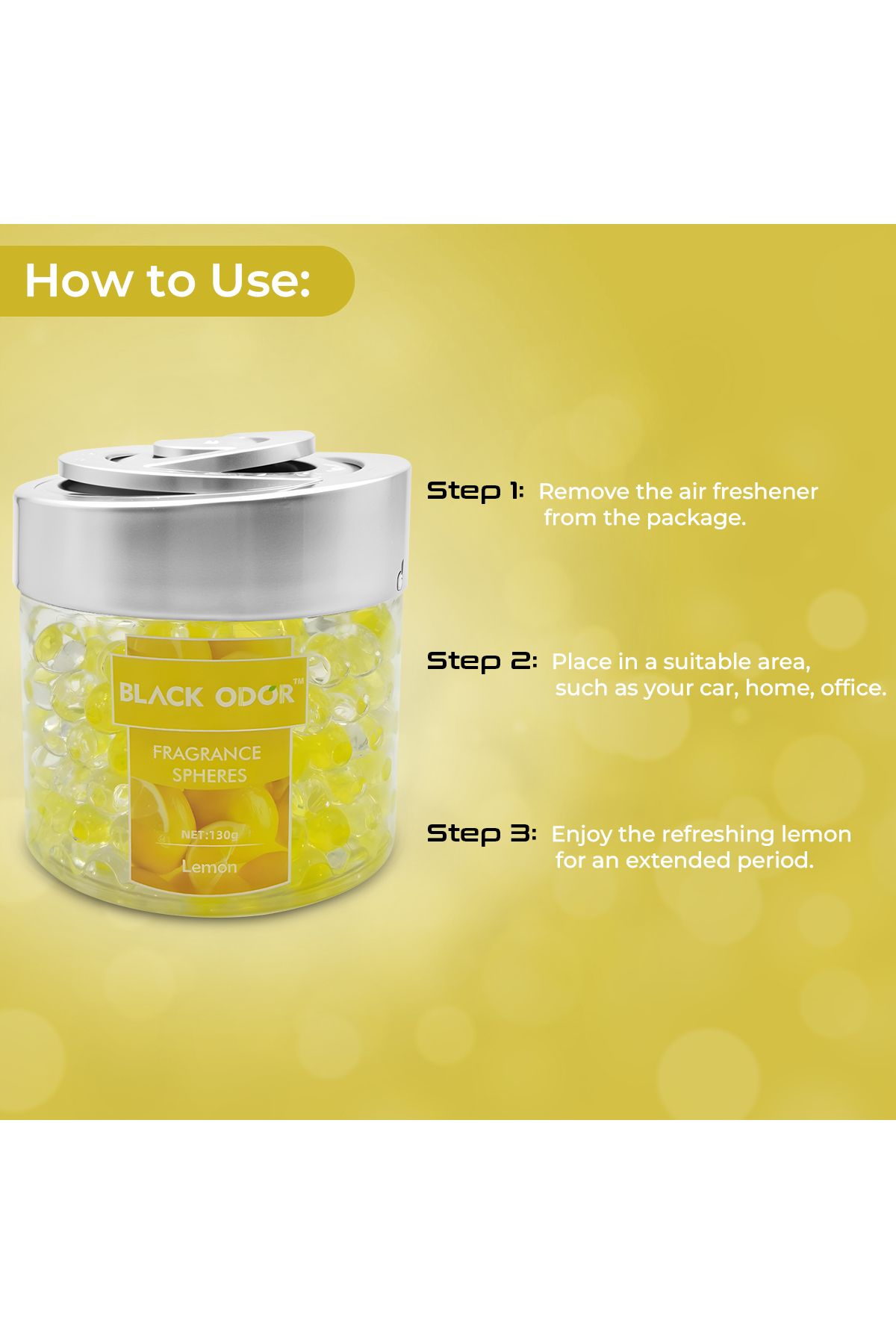 Black Odor-Lemon Fragrance Spheres 130g Air Freshener Beads for Car Home Office Use - BO-10 3