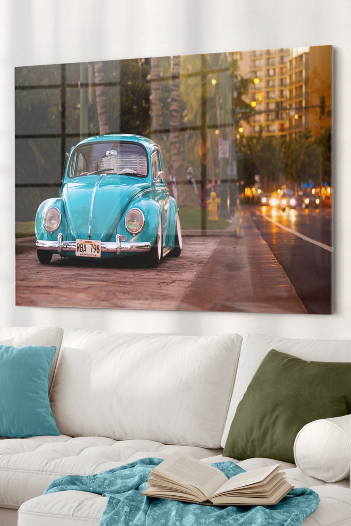 First Date Mavi Vosvos|araba Temalı Cam Tablo | 50x70 Cm