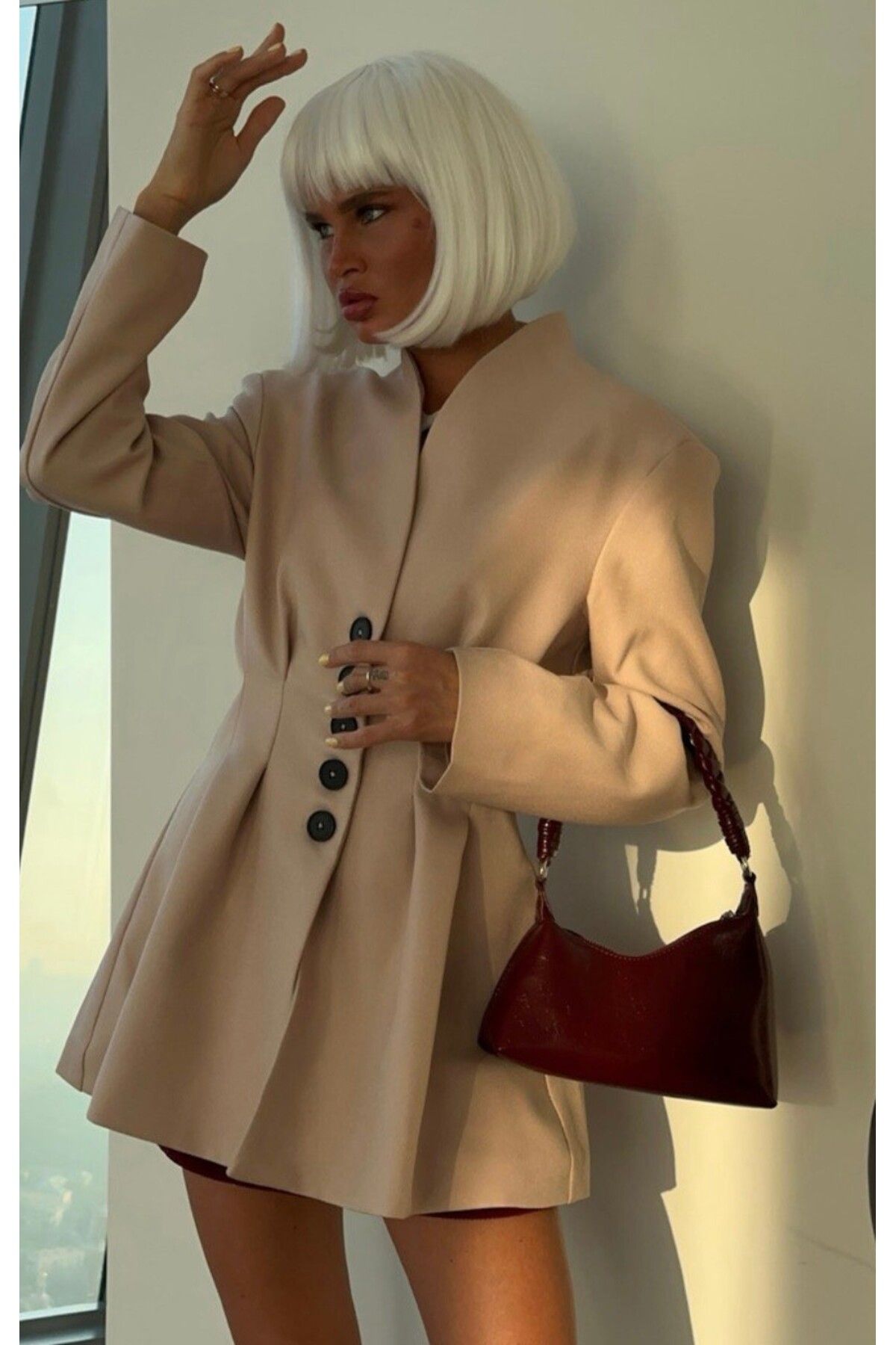 Estyle Fashion Vatkalı Belden Oturmalı Ceket