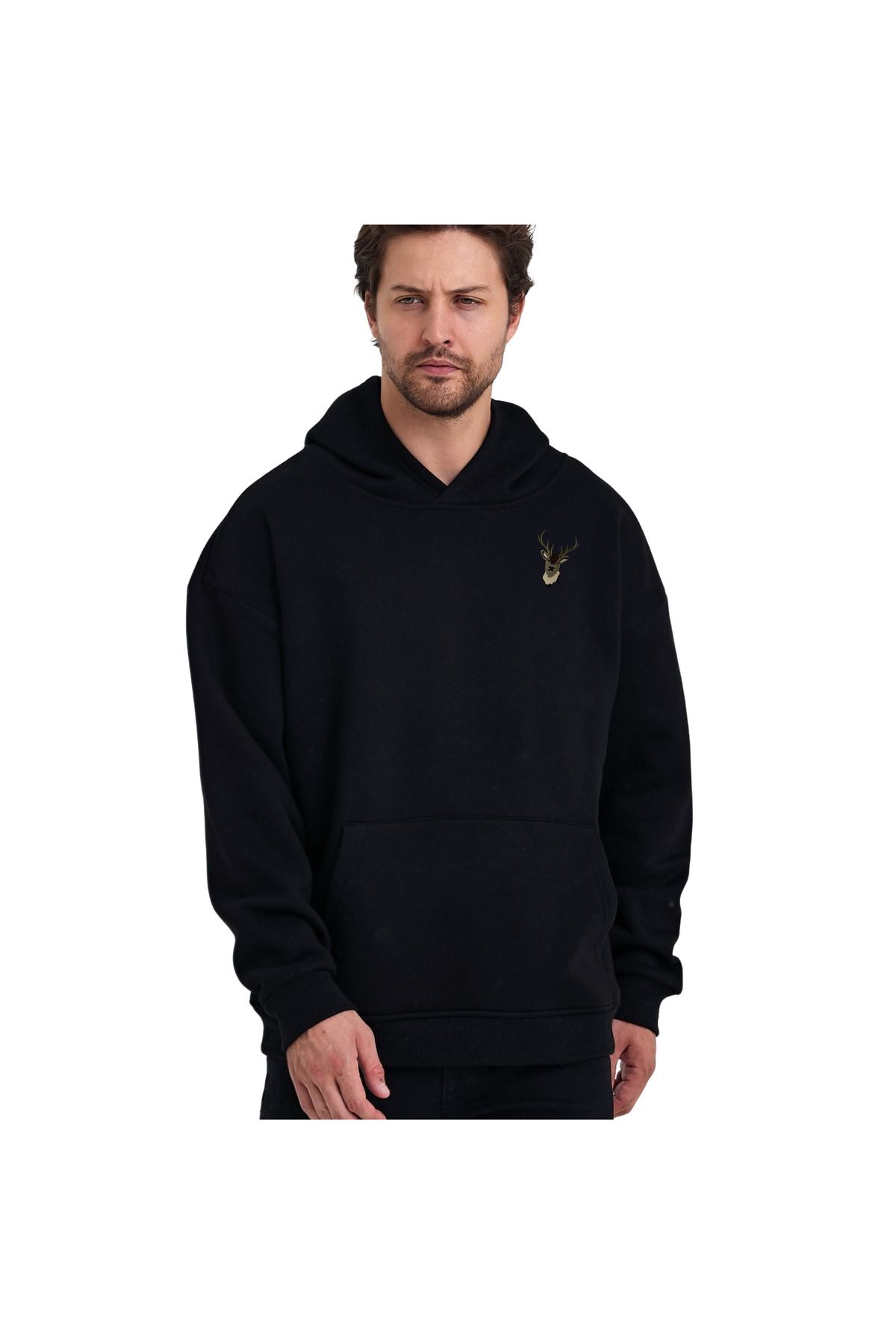 ChapellaSocks Geyik Desen Nakışlı Unisex Hoodie- %100 Pamuk ve Rahat!