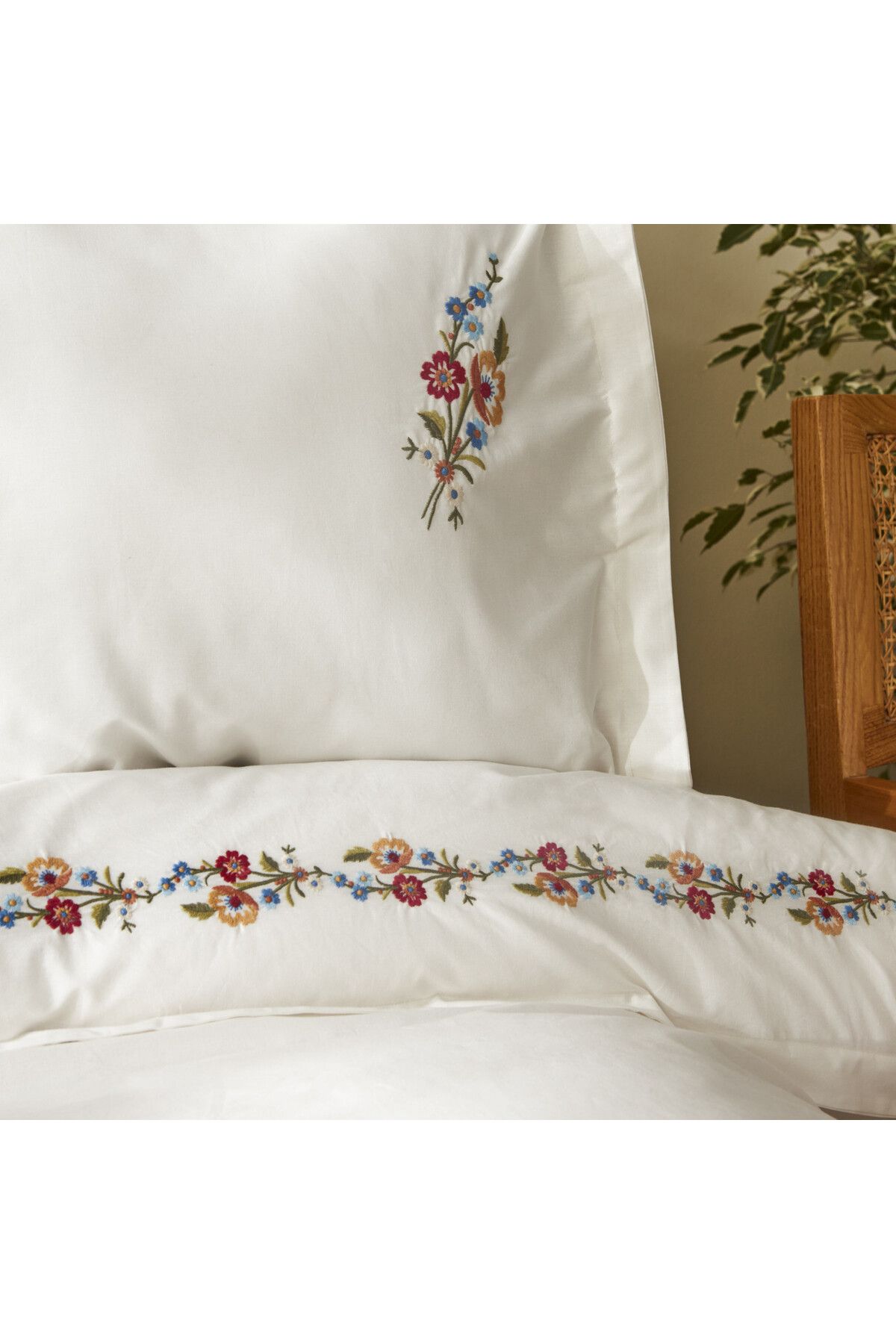 Karaca Home-Karaca Home Blance 100% Baumwolle Doppeltes gesticktes Bettbezug Set, Wei 4