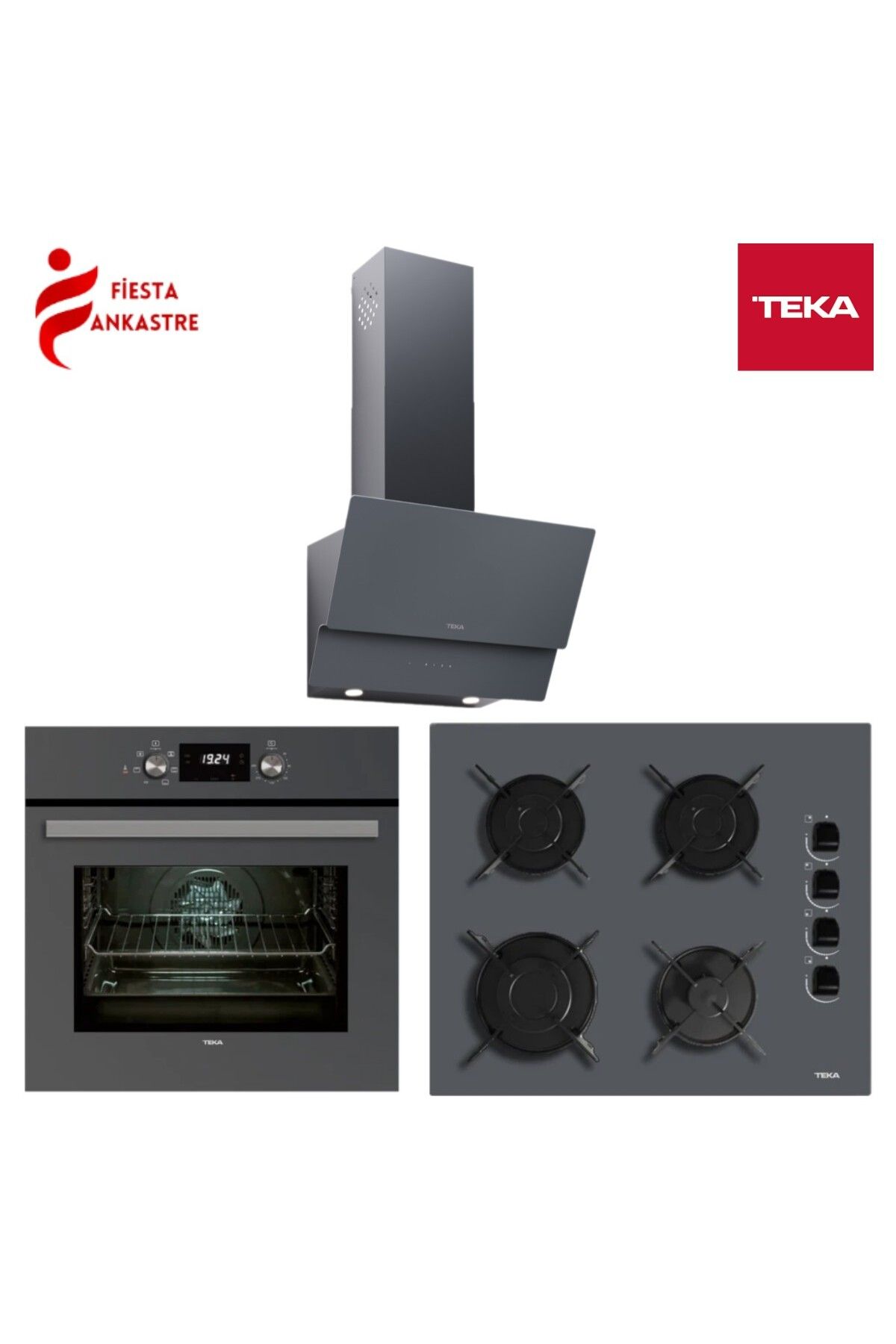 Ankastre Gri Set 12 [ Hak 625 St Fırın Gbe 64002 St Ankastre Ocak Atv 60 Pro St Davlumbaz ]