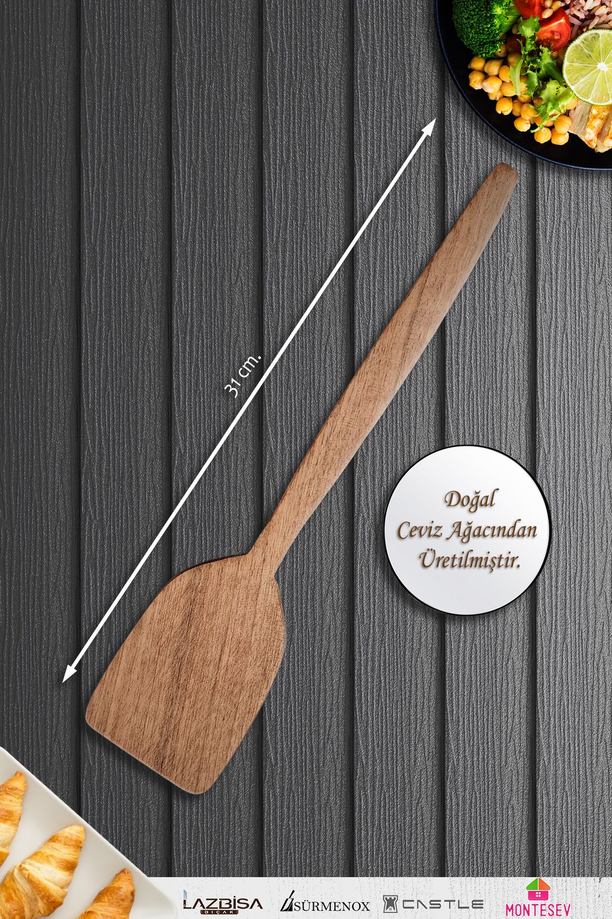 MONTESEV-Natural Walnut Wood Wooden Wooden Spoon Spatula Set Wooden Spoon (Set of 2) 2