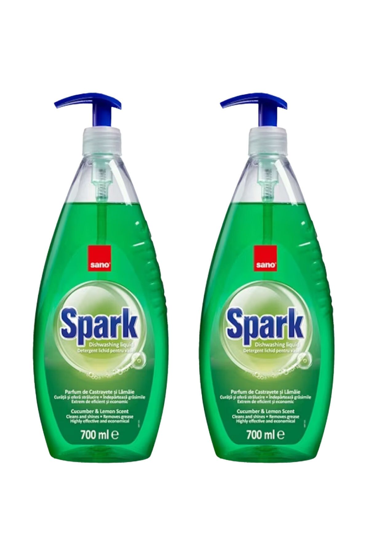 Sano Detergent de vase Spark cu pompă de castravete și lămâie, 700 ml x 2 buc.