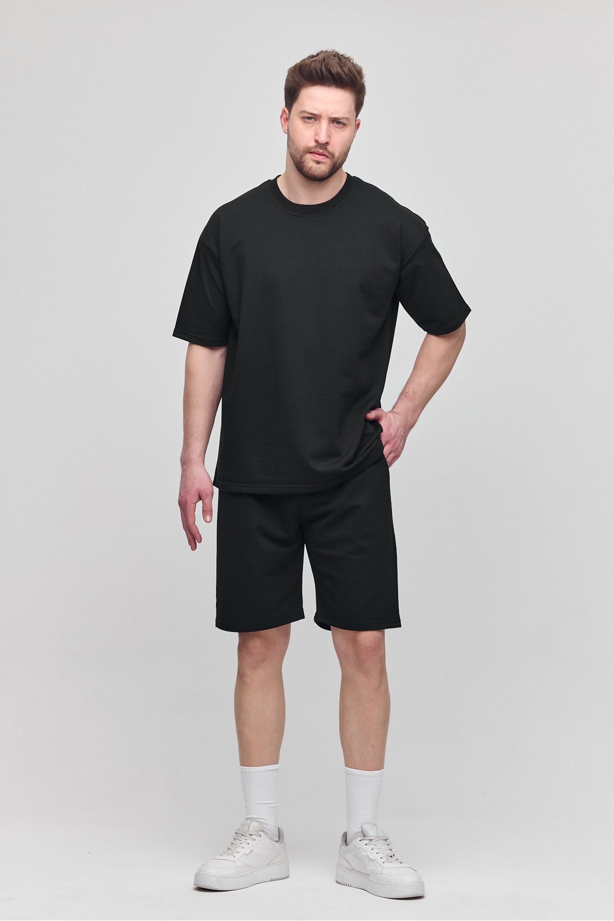 COMBİNE MİCHAİL-Men's Set of 2 Relaxed Fit Comfortable Fit Lettering Black Sweatpants Set 4