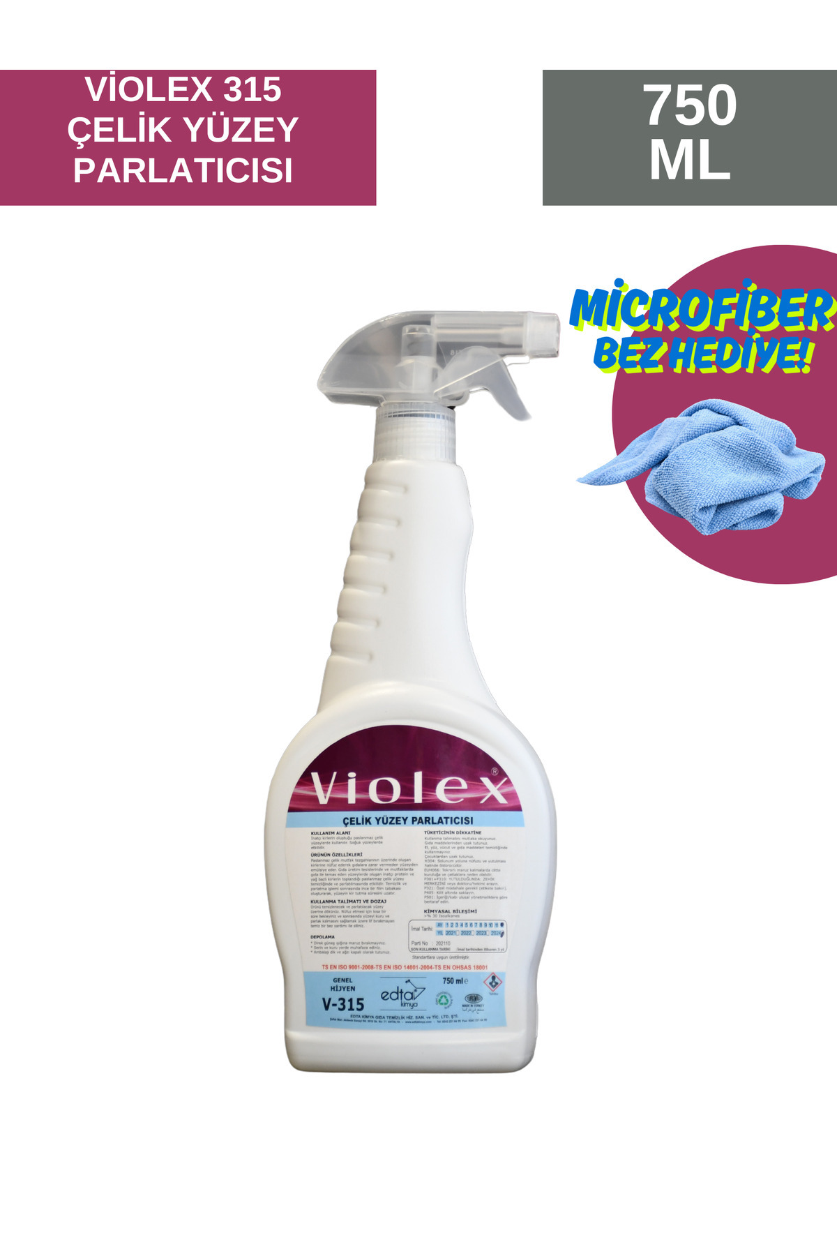 Violex Çelik Yüzey Parlatıcı 750ml MİCROFİBER BEZ HEDİYELİ
