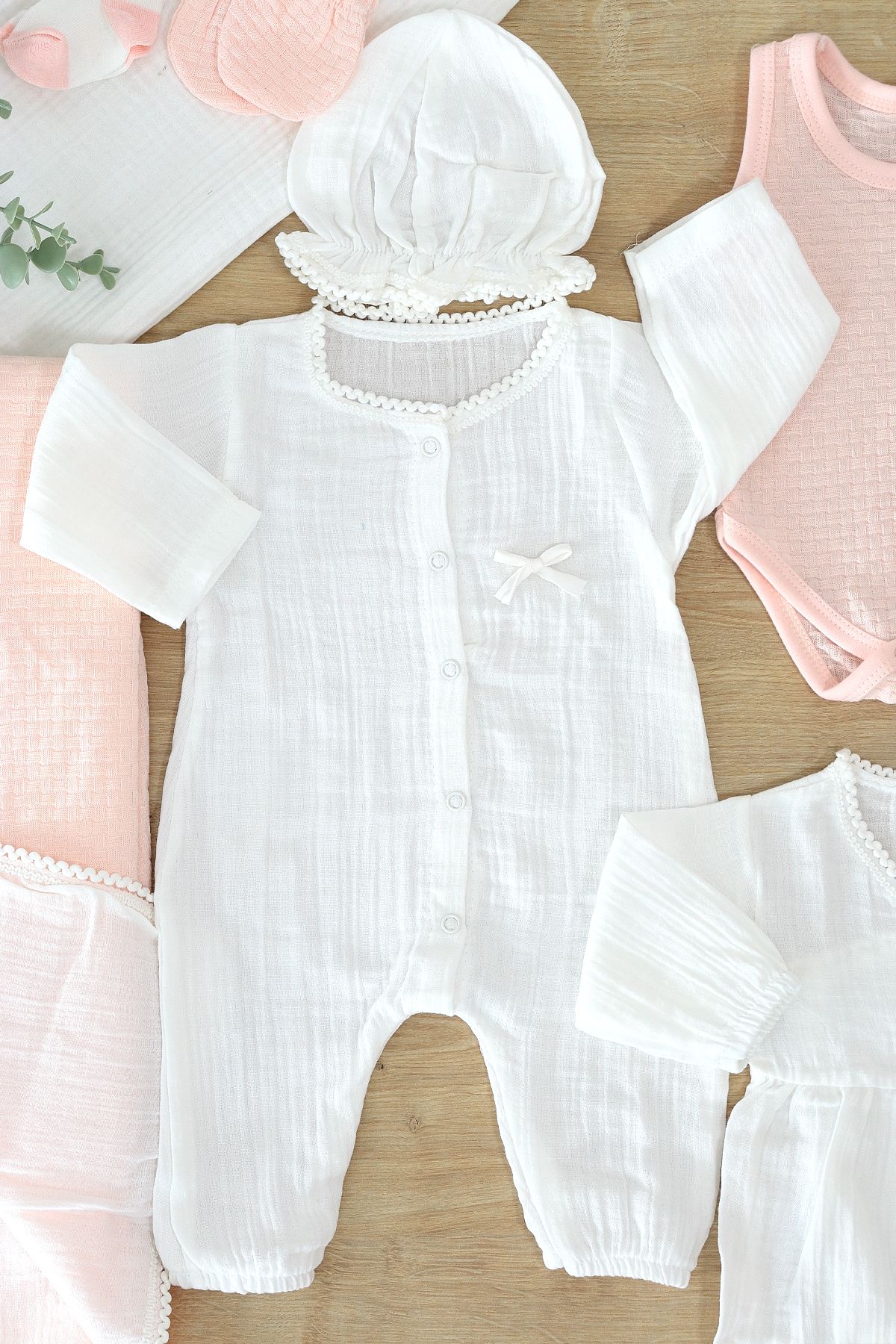Sitilin-Pink Baby Girl Newborn Pink 10 Piece Luxury Hospital Release Bodysuit Set Stl6995 4