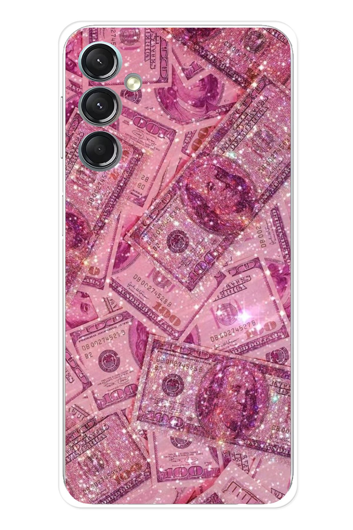 TechTree SAMSUNG Galaxy A24 Uyumlu Pembe Işıltılı Dolarlar Şeffaf Silikon Kılıf