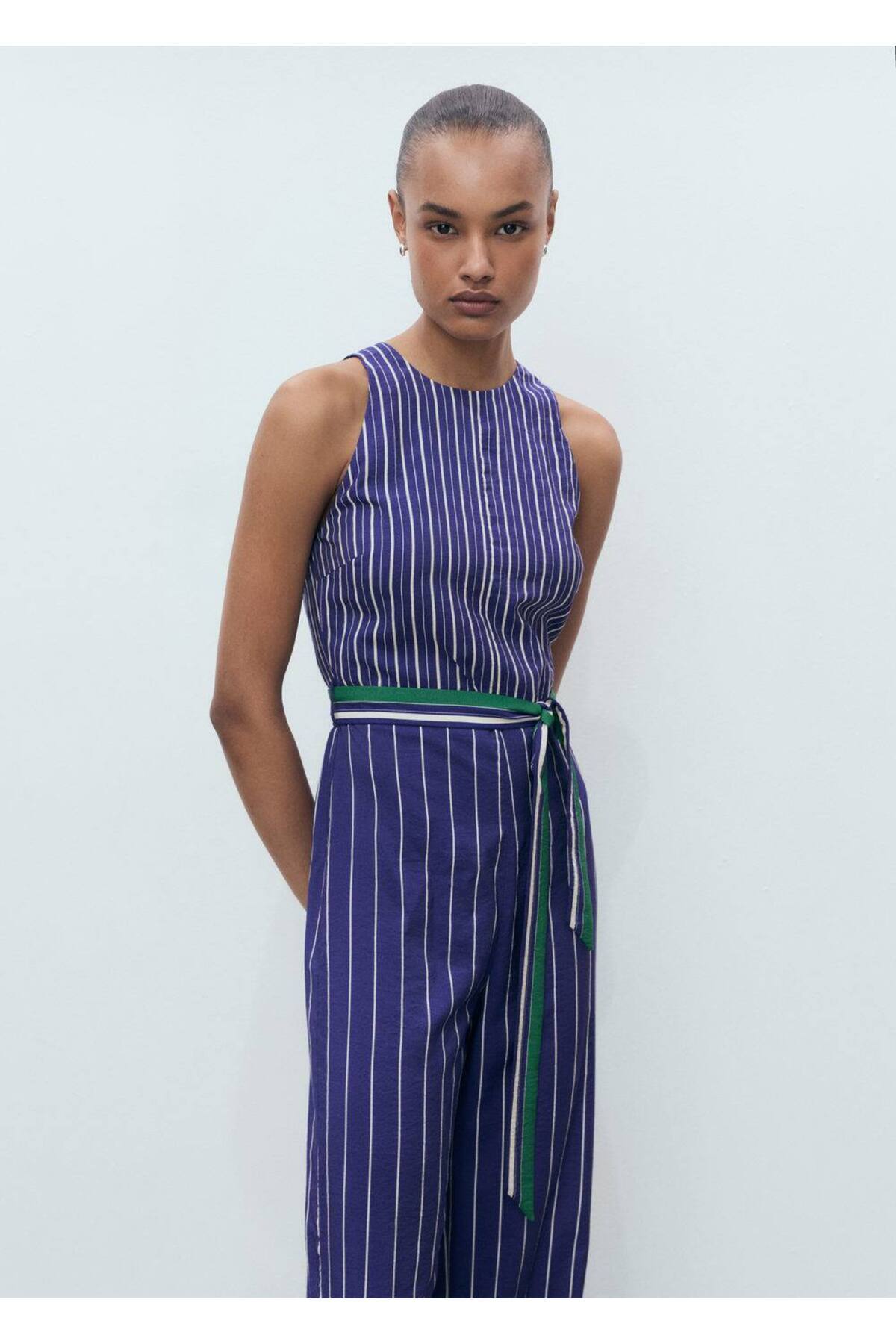 Kemerli çizgili tulum