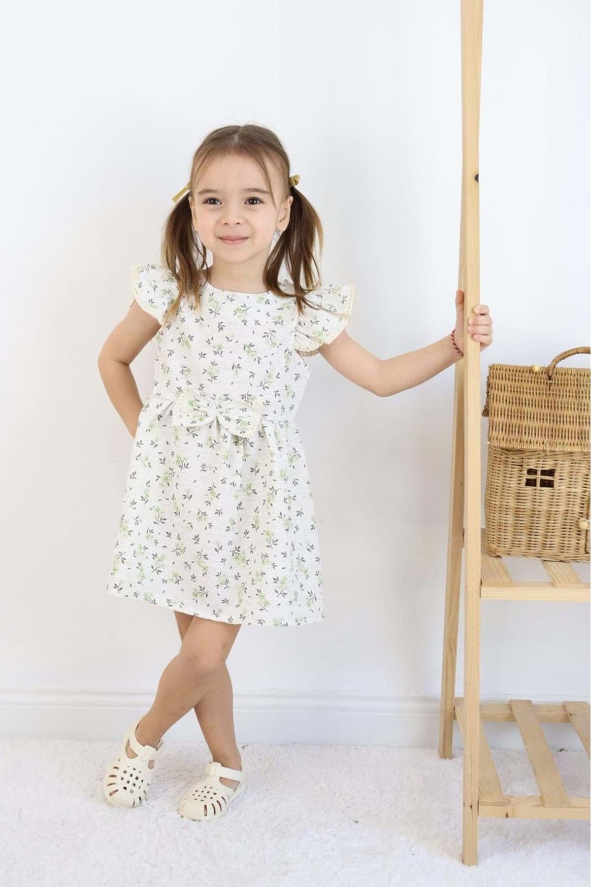 Çocuksan Baby&Kids Wear Kız Çocuk Yazlık Çiçekli Fiyonklu Elbise Kısa Kollu Günlük Elbise 3-6 Yaş