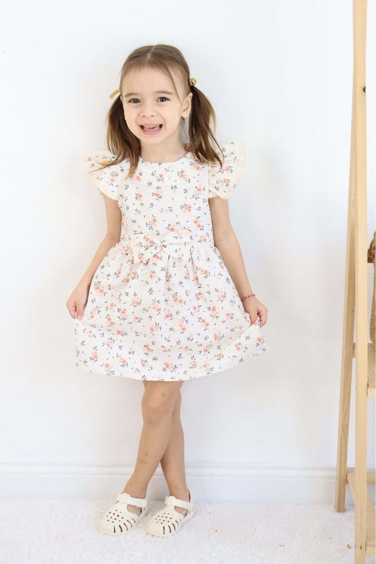 Çocuksan Baby&Kids Wear Kız Çocuk Yazlık Çiçekli Fiyonklu Elbise Kısa Kollu Günlük Elbise 3-6 Yaş
