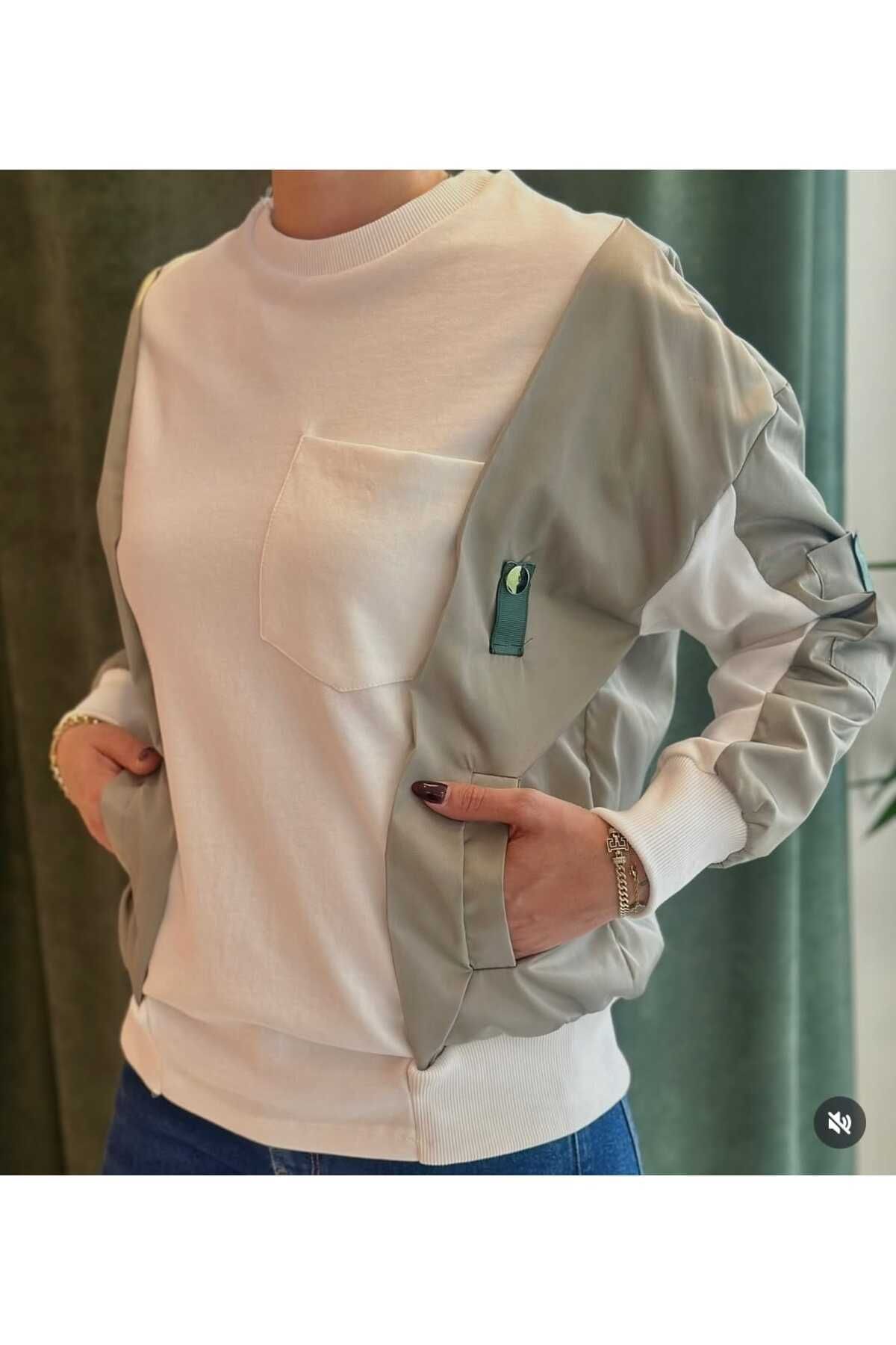 Klein Kadın Sweatshirt Cepli Ekru