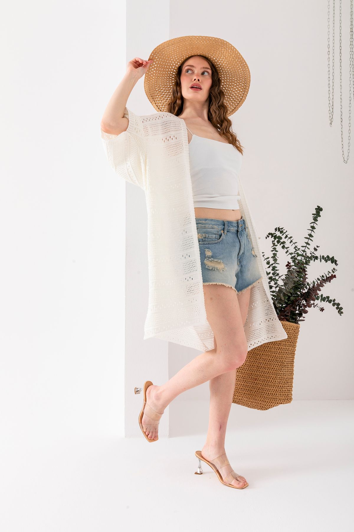 Wega Moda Lofta Knitted - Pareo Din Bumbac, Cardigan De Plajă, Kimono Și Top Bikini Femeie - Standard