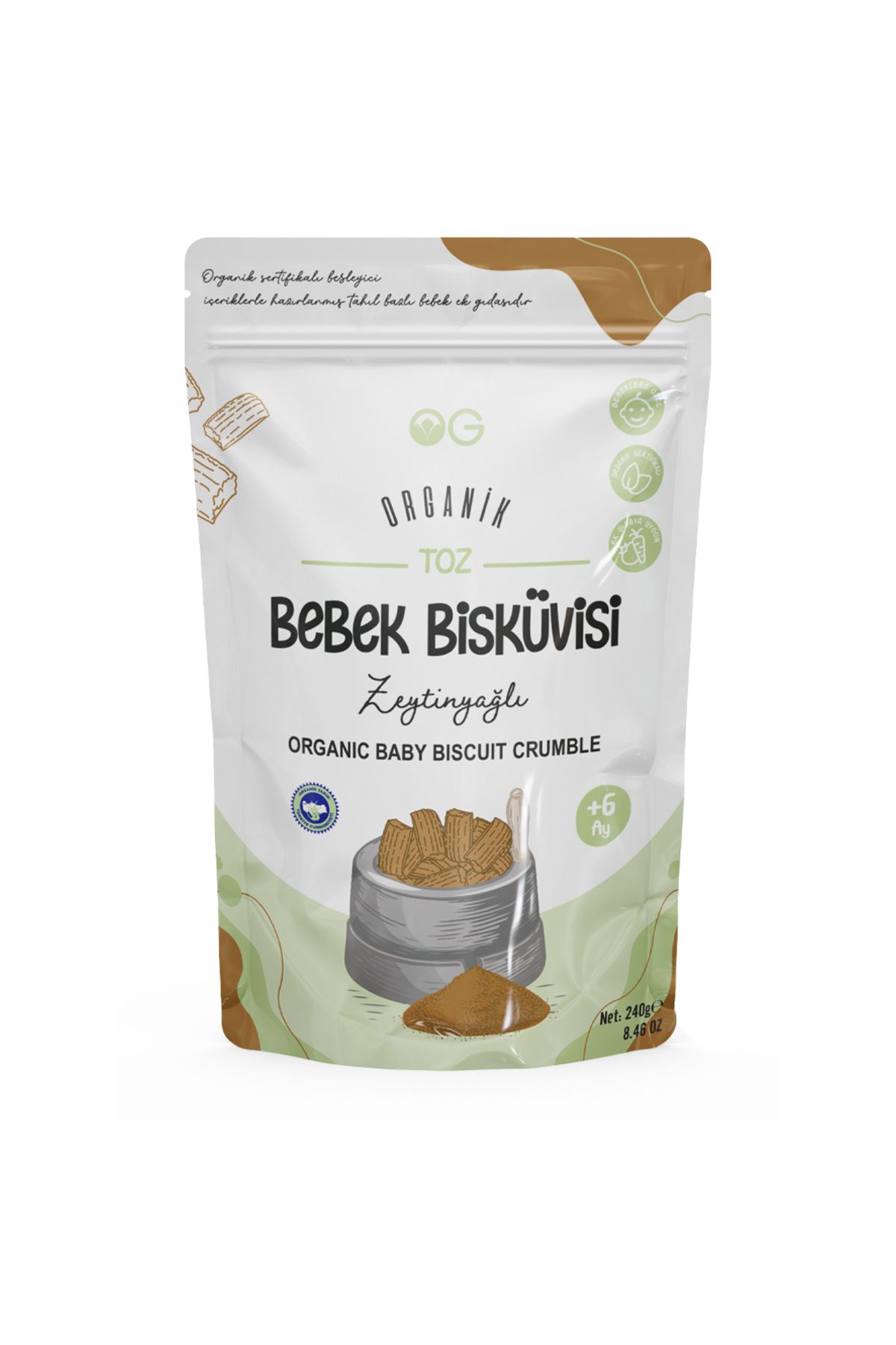 Kuzgun Ticaret OG Natural Organik Toz Zeytinyağlı Bebek Bisküvisi 240 Gr 6+ Ay
