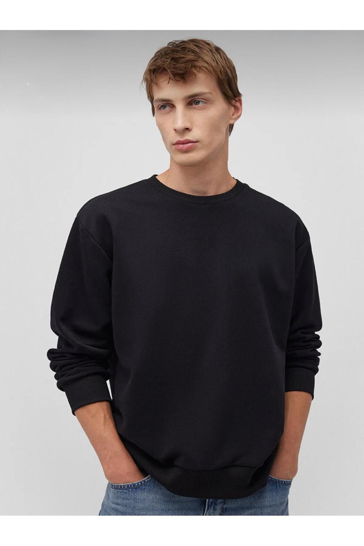 poin moda baskılı siyah Sweatshirt şardonlu taşlamalı