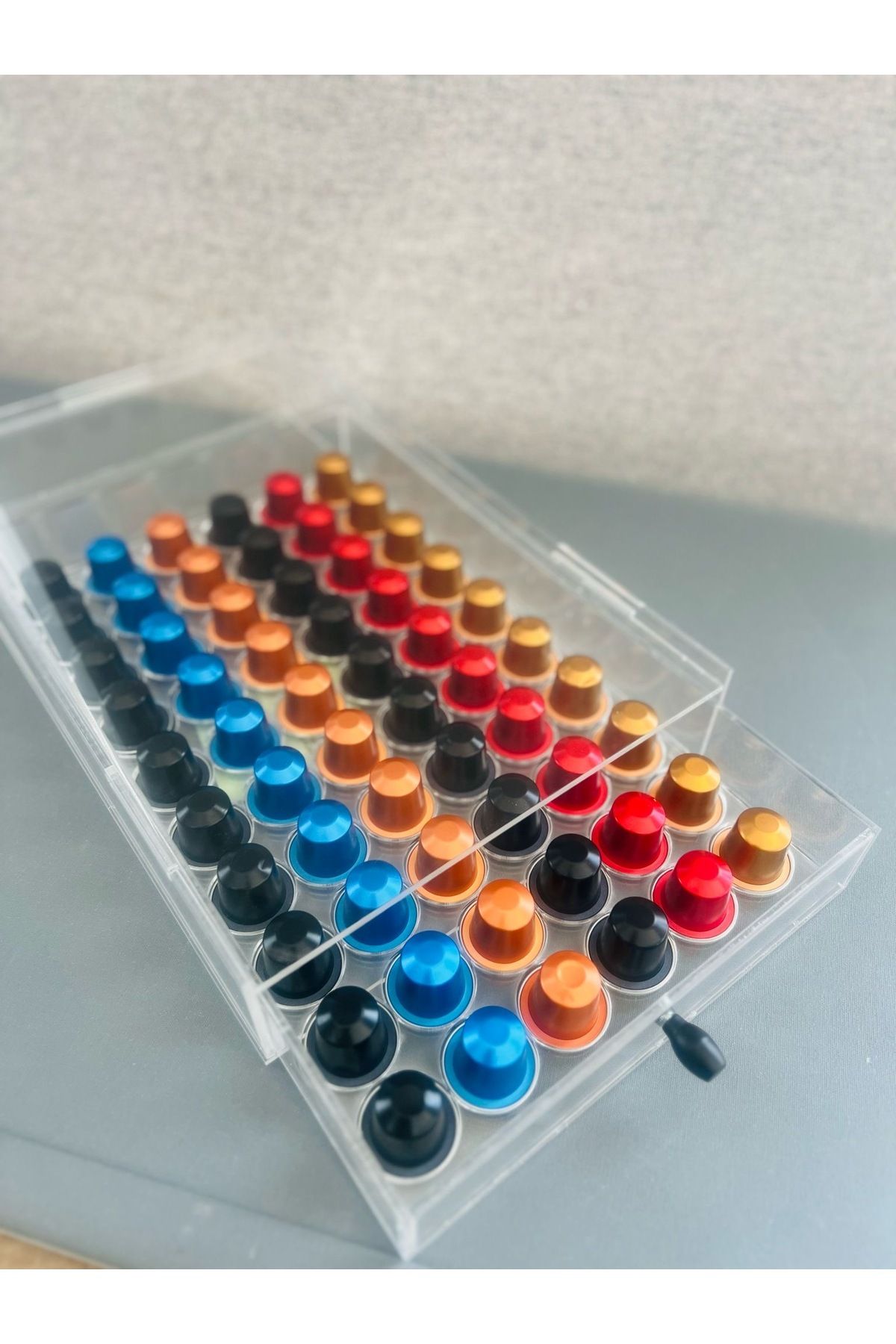 MAZERONREKLAM Kahve Kapsül Çekmecesi - 60’lı Kapasiteli Şeffaf Pleksi Organizer - Nespresso Uyumlu Stand