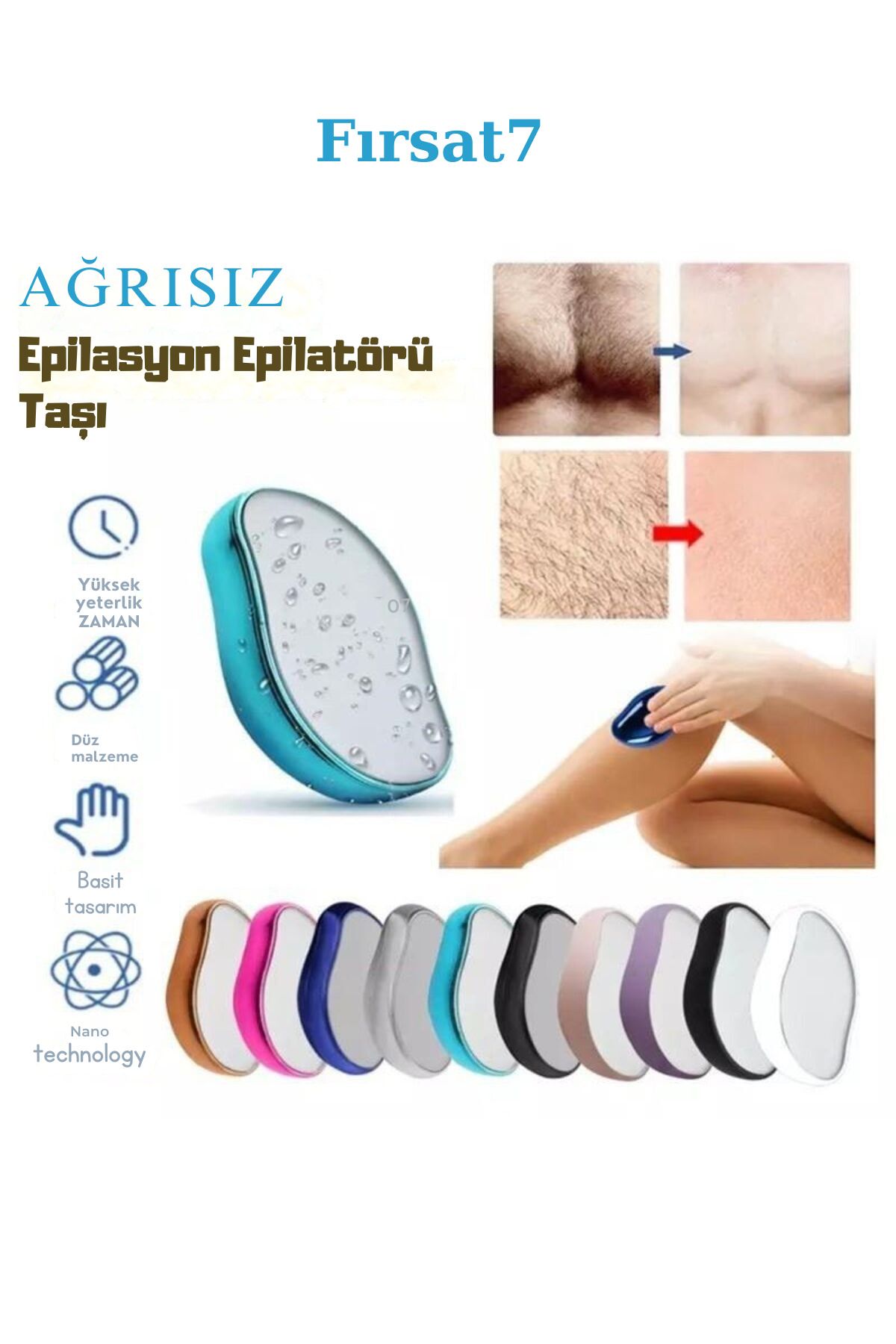 Unisex Hijyenik Kişisel Bakım Epilatör Taşı Kılları Ovalayarak Alan Nano Acısız Epilatör Renkli