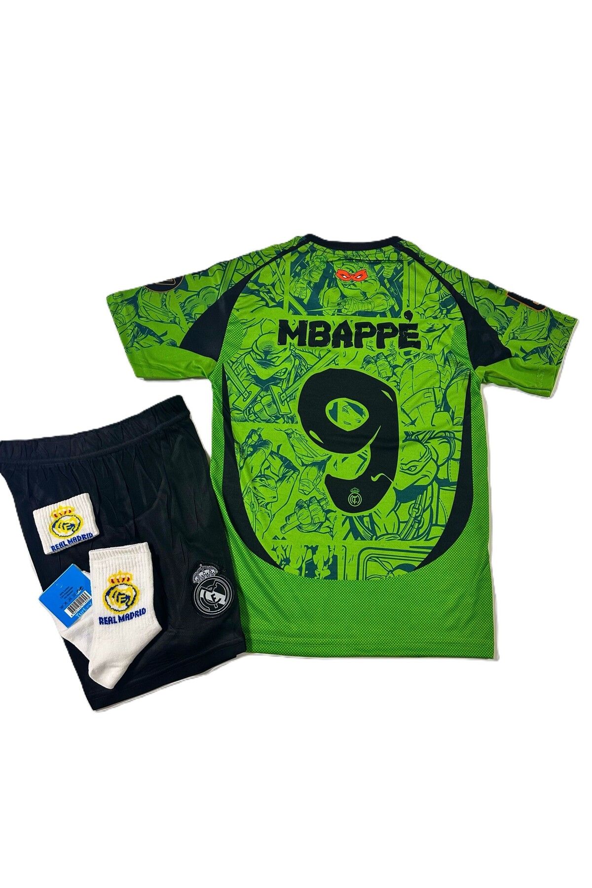 Lion Spor R'eal M'adrid Ninja Kaplumbağa Desenli M'bappe Özel Konsept Çocuk Forması 4'lü Set