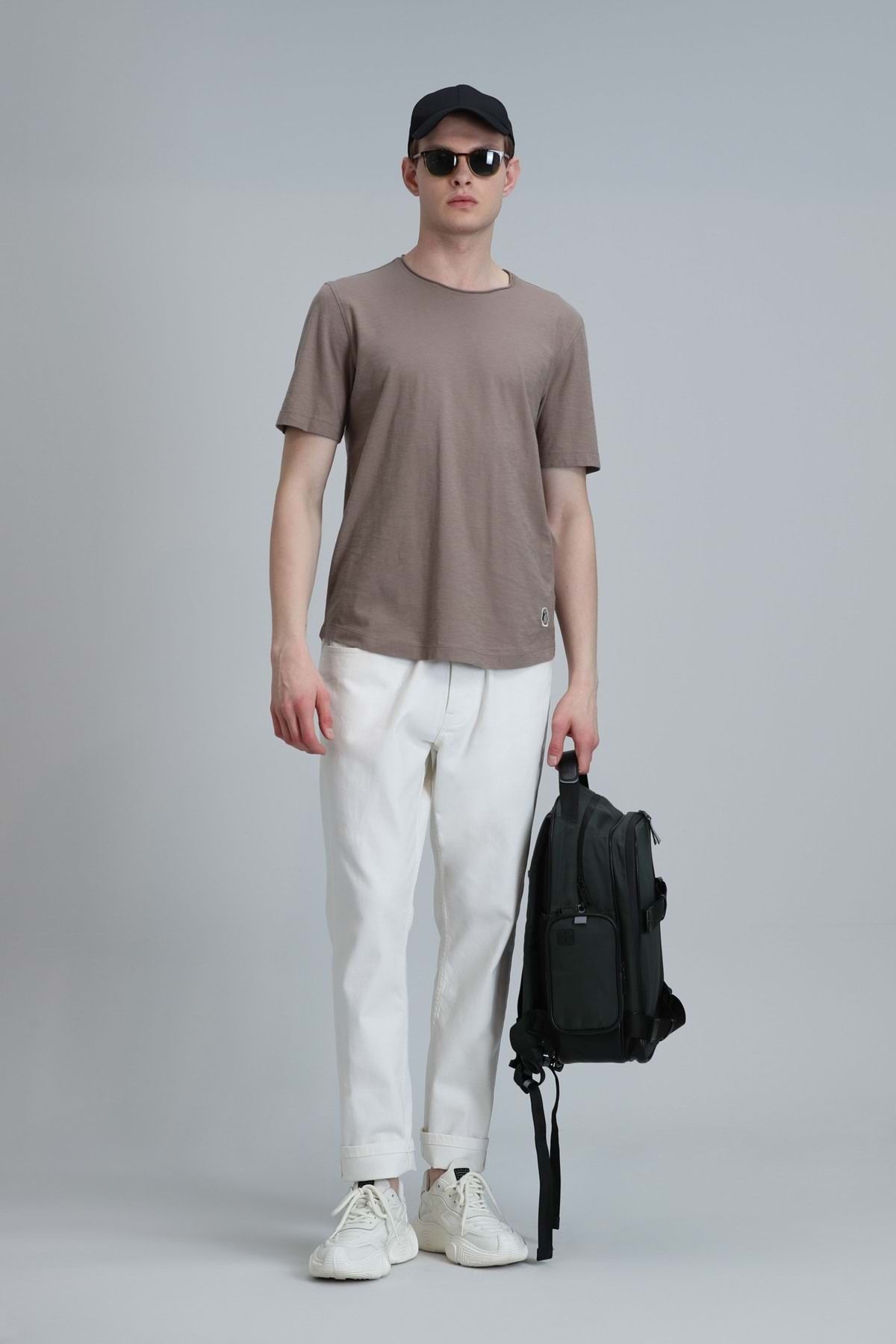 Lufian-111020203 Junya Ανδρικό Basic T-Shirt Ανδρικό T-shirt Camel 3