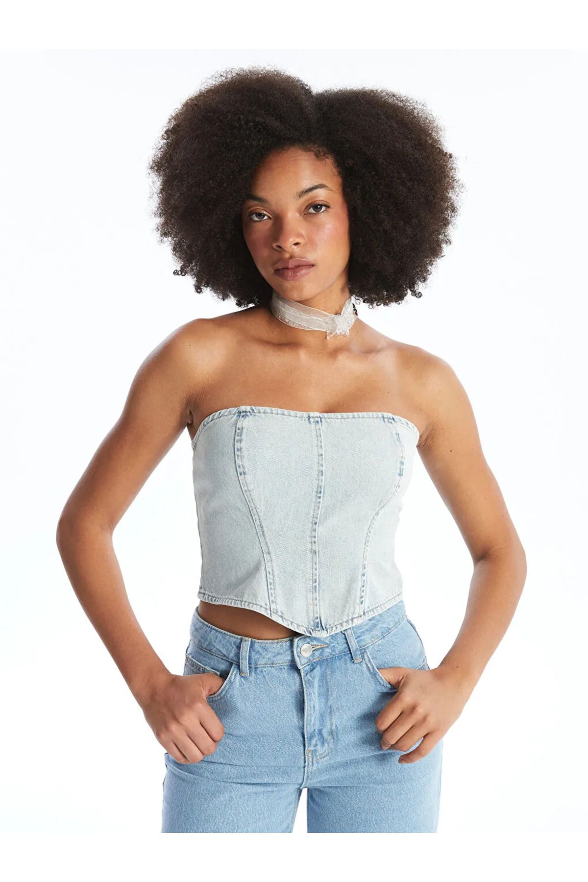 LC Waikiki XSIDE Mavi Kadın Straplez Düz Jean Crop