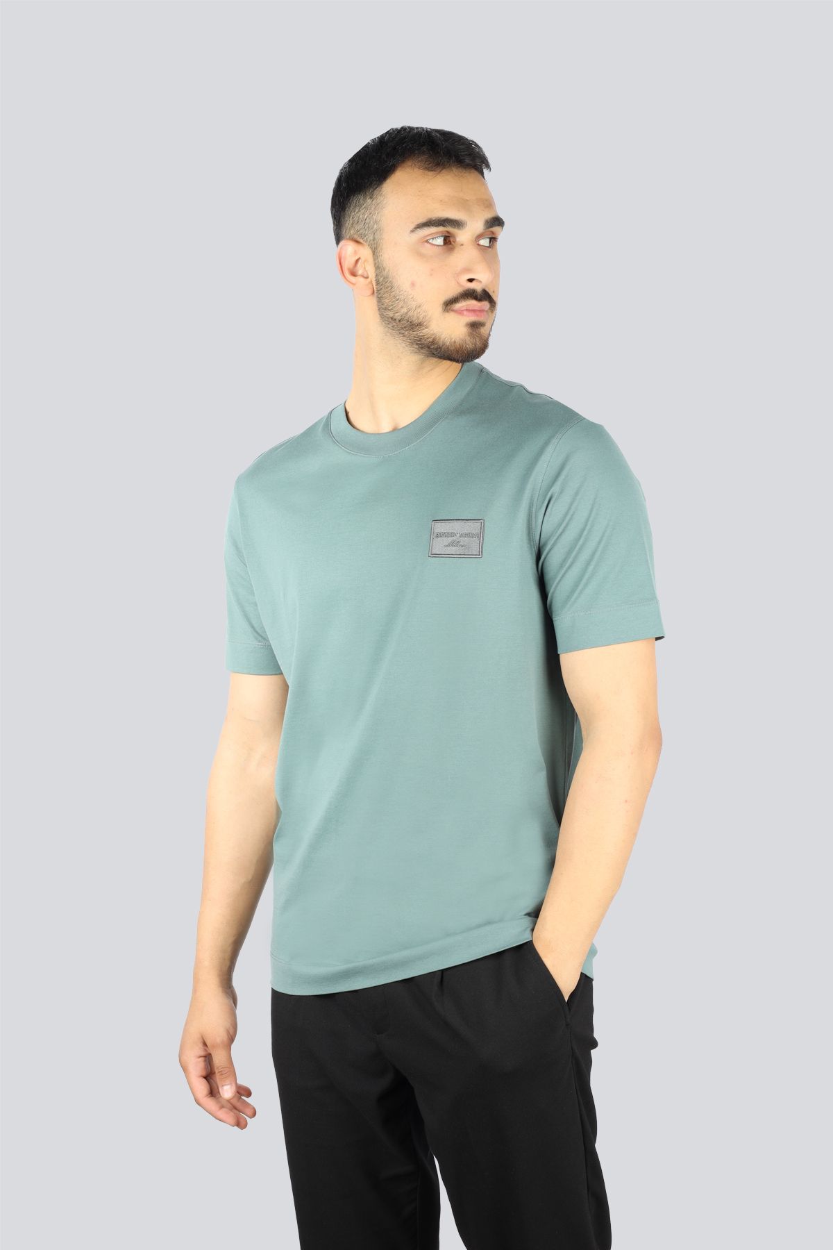 Emporio Armani-Men's Round Neck Regular Fit Cotton Short Sleeve Green T-Shirt Em 001018   Af12926-U9083 3