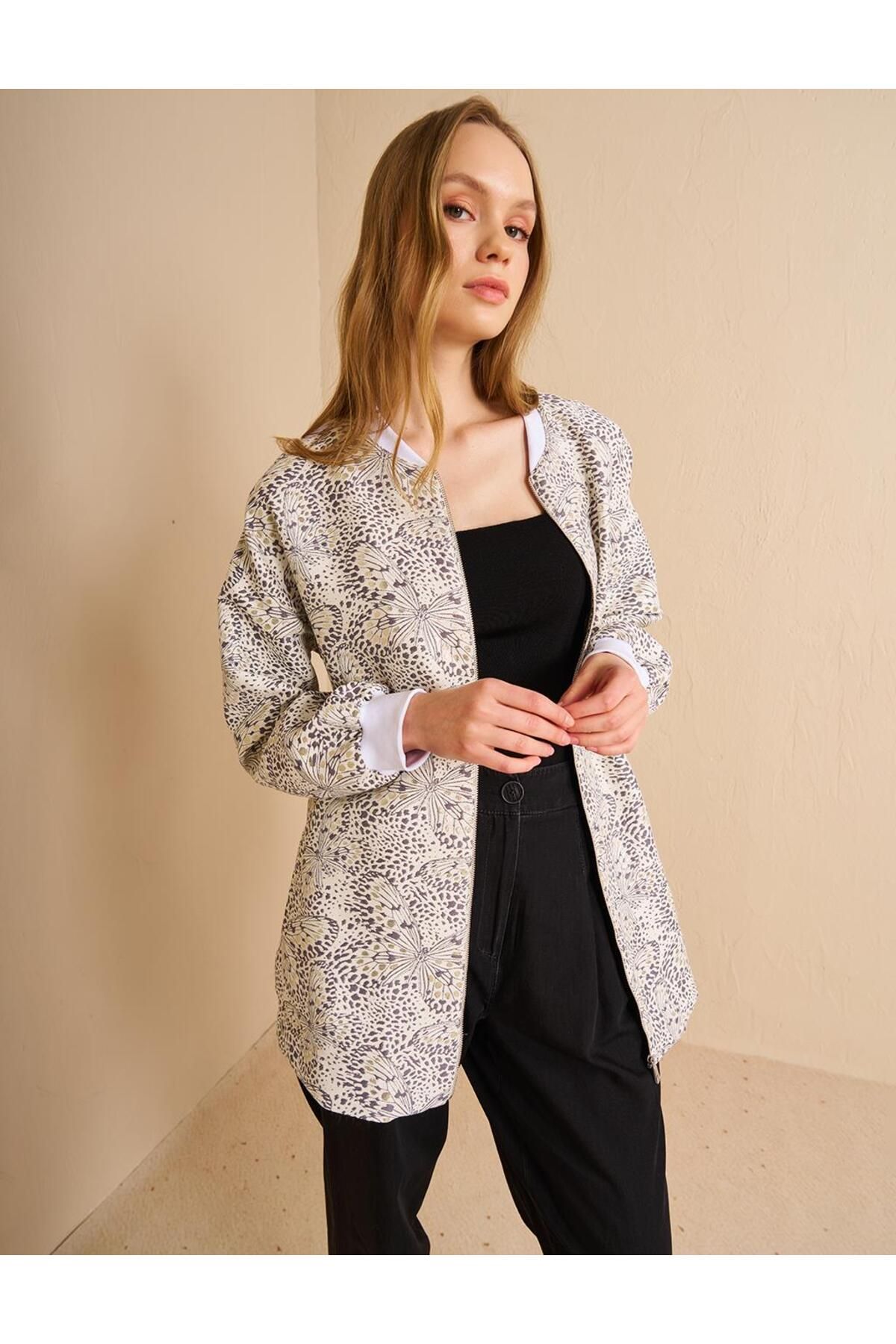 Kayra Denim Garnili Jakarlı Ceket Füme