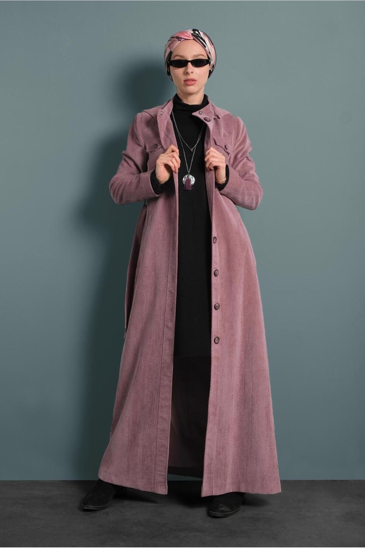 مانتو مخمل کلاه دار 10144 Alvina
