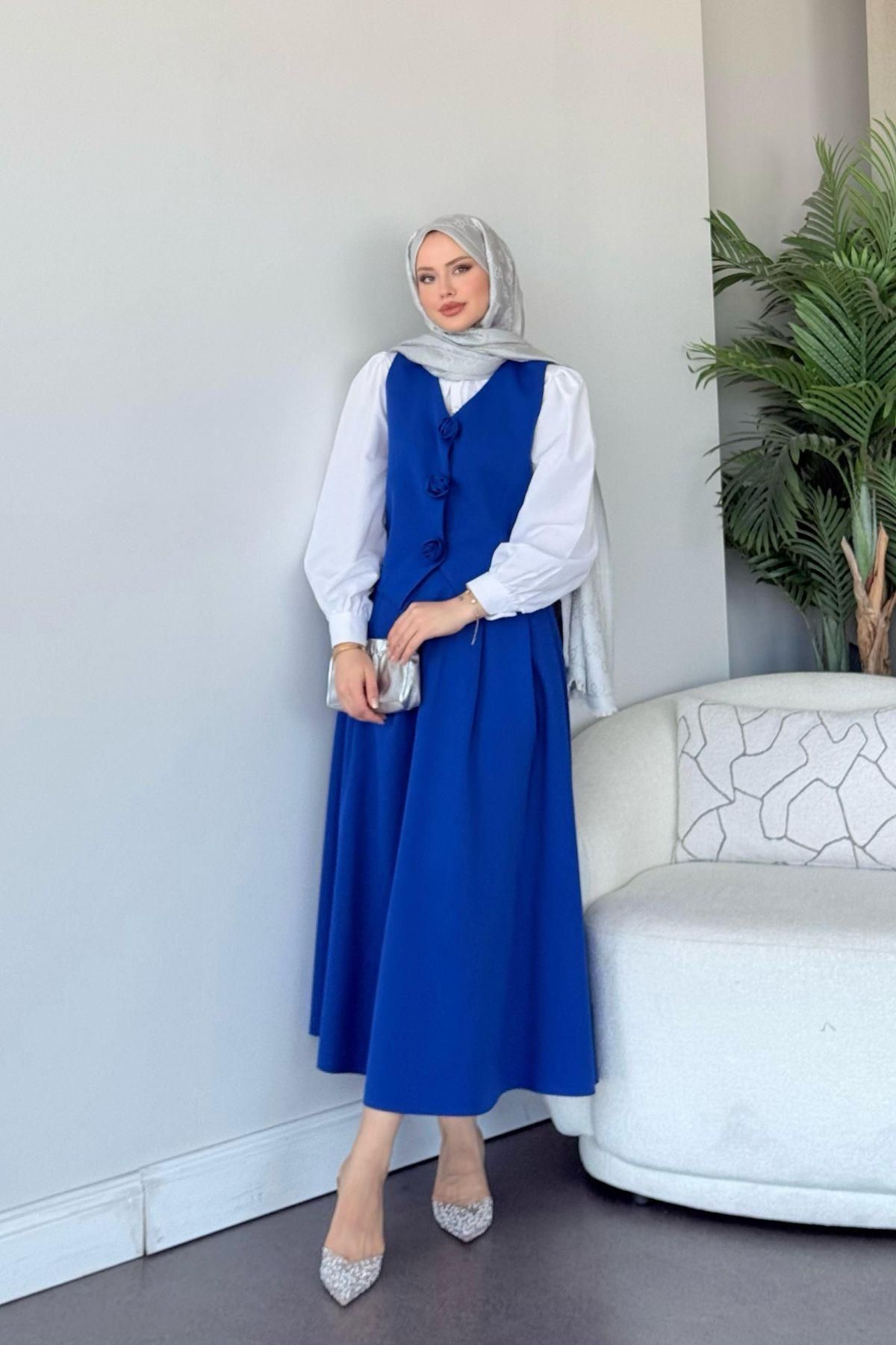 HAZA MODA Venedik Etekli Takım Saks