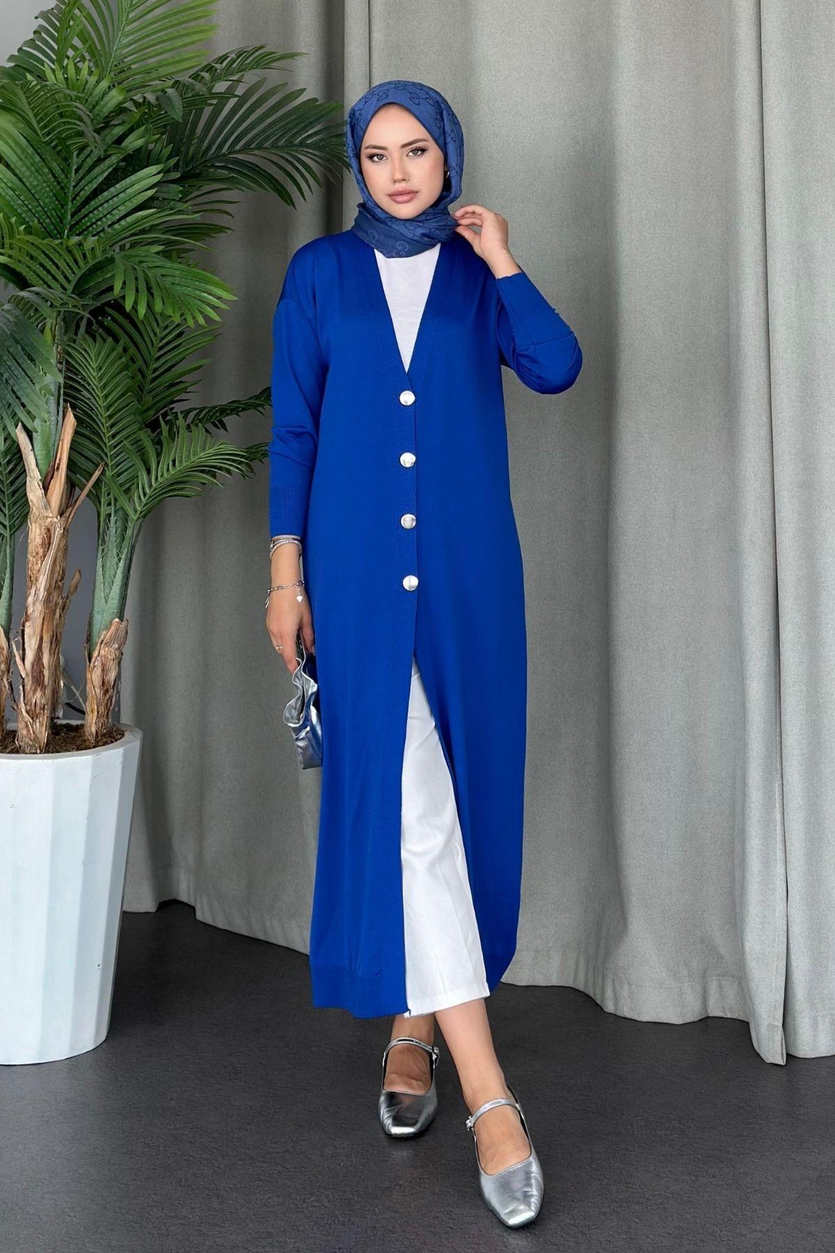 Long Cold Rope Cardigan Saxe Blue