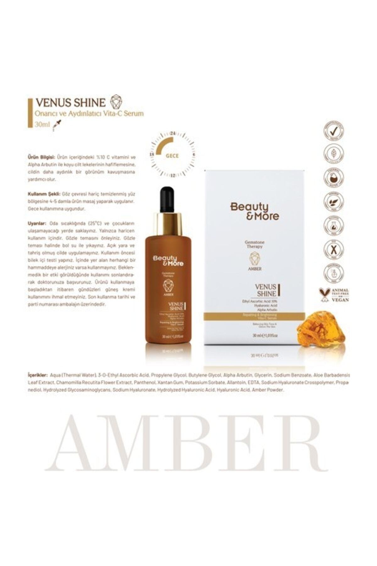 سرم ترمیم کننده و روشن کننده Amber Venus Shine مخصوص زیبایی و مراقبت پوست، 30 میلی لیتر، حاوی ویتامین C 10% + اتیل اسکوربیک اسید + آلومینیوم — 8684166399097 — تصویر 6 از 7