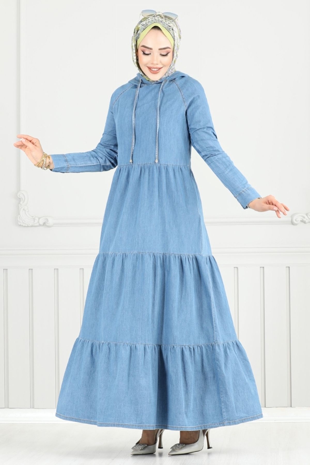 ModaMerve-Skirt Layered Denim Dress 25026Mts1095-M Light Denim 3