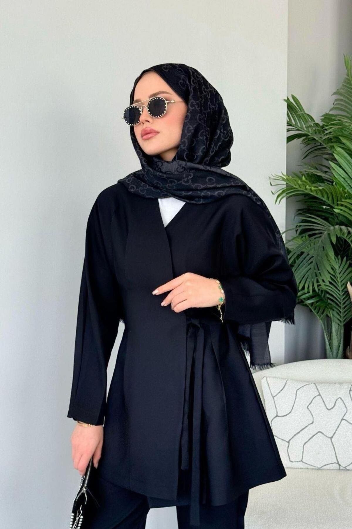 Şulemoda Giyim-إسراء بدلة مربوطة باللون الأسود 2
