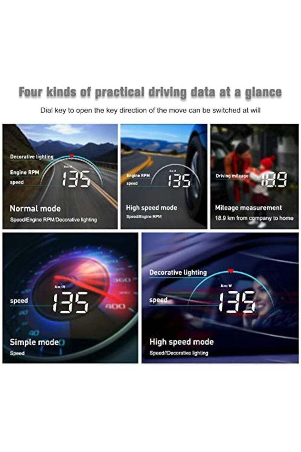 COOYA-Hud Flat Panel Display, 3.5-Inch, Multi-function Speed Warning for Vehicles with Obd Ii or Euobd 6