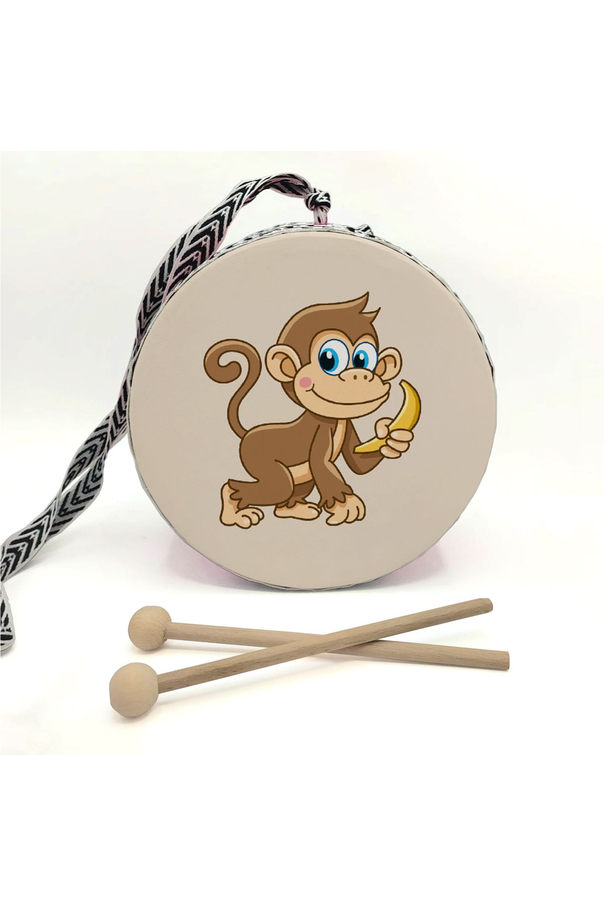 BAKSEPETE-Monkey Printed Leather Toy Children's Drum Red (2-5 Years Old) 2