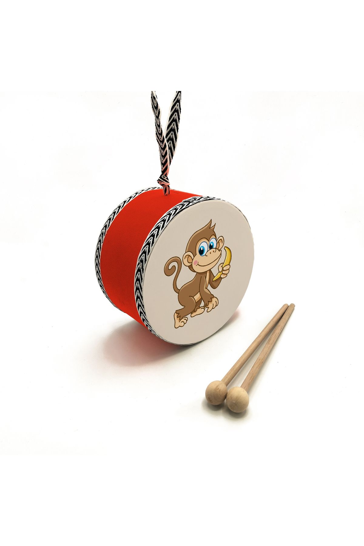 BAKSEPETE-Monkey Printed Leather Toy Children's Drum Red (2-5 Years Old) 4